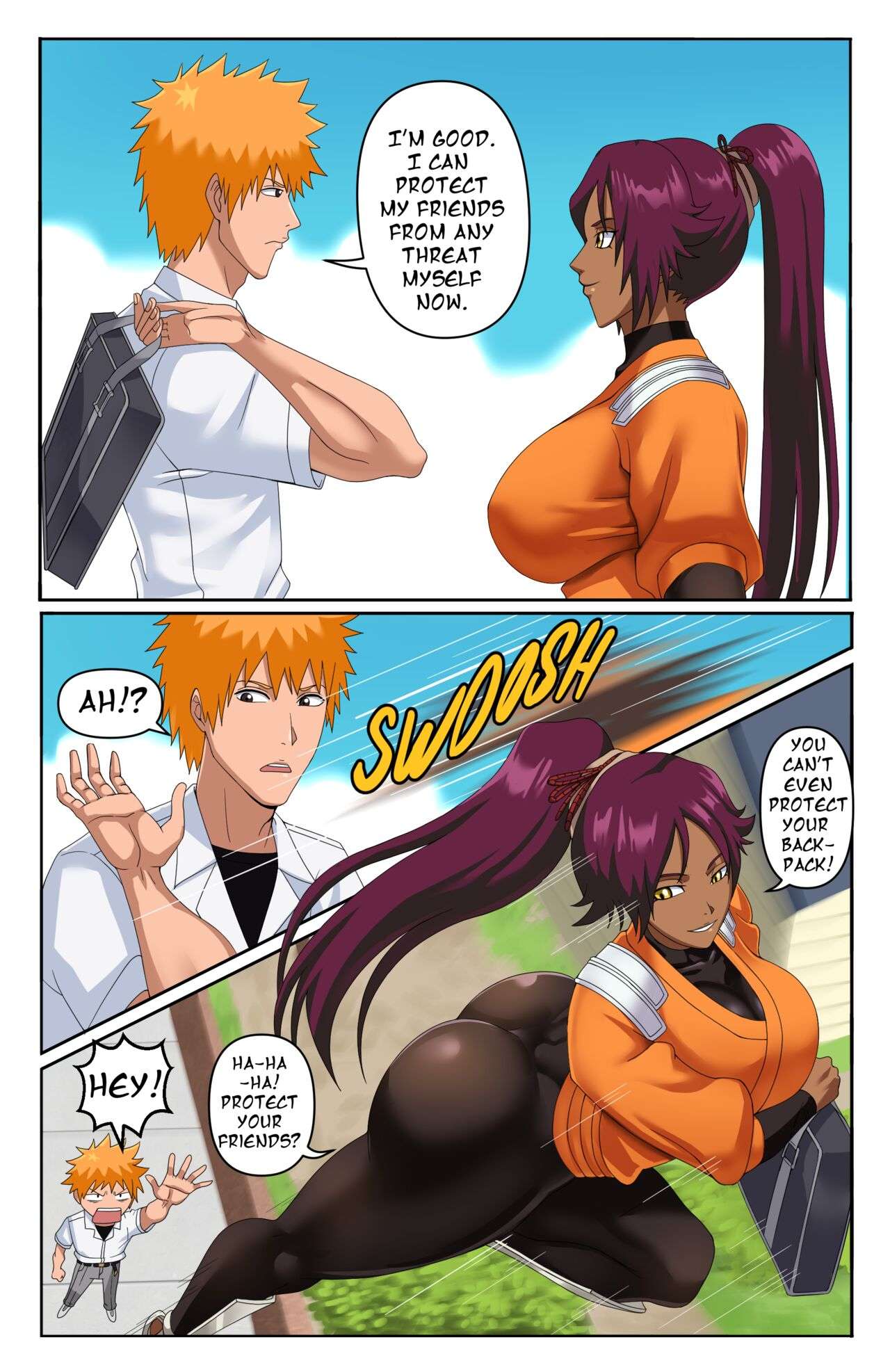 Blanqueado: El gran pene de Ichigo folla a Yoruichi y Rangiku de pechos grandes - Image 3