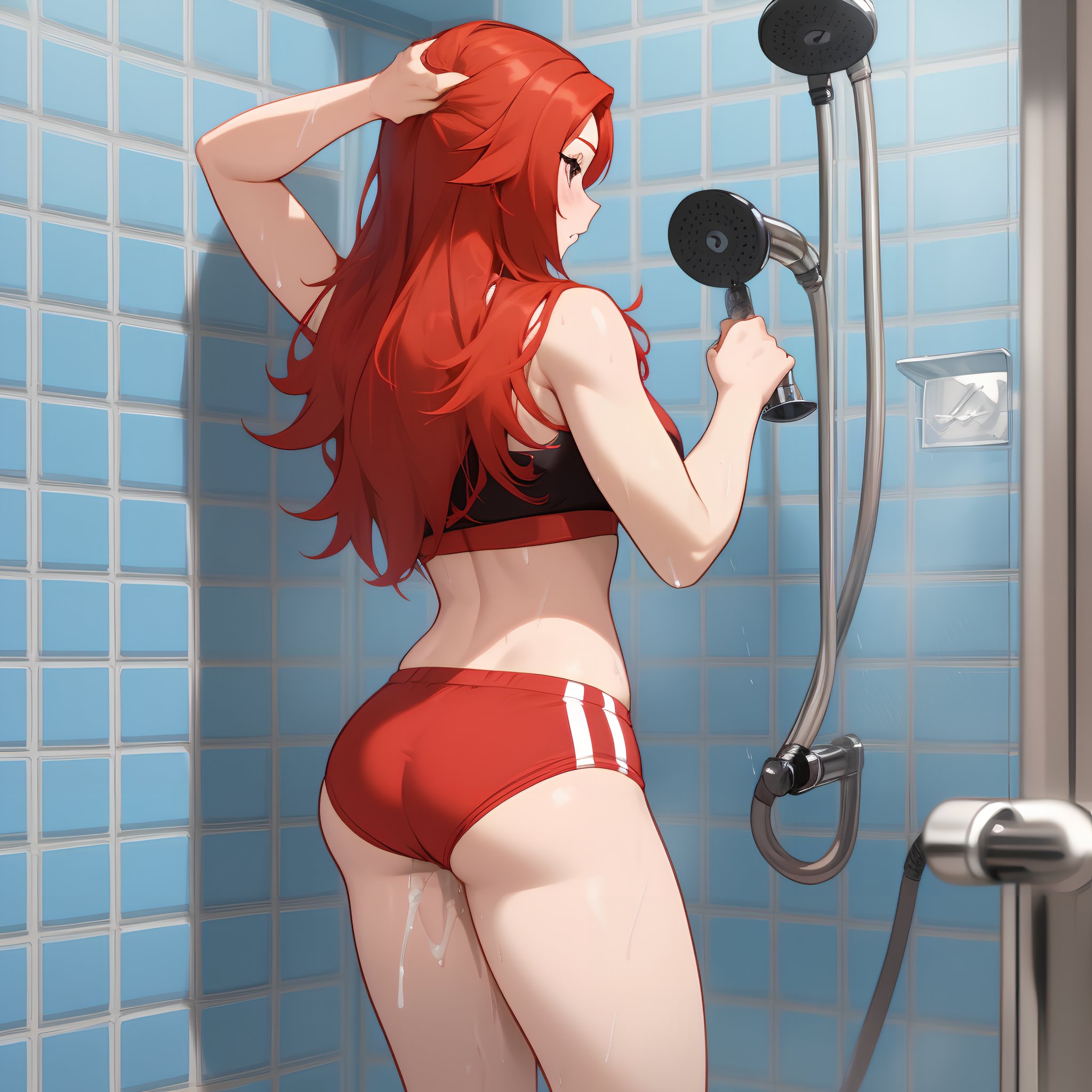 Athletische Rothaarige Schlampe harter öffentlicher Gangbang mit vielen Cumshots - Image 9