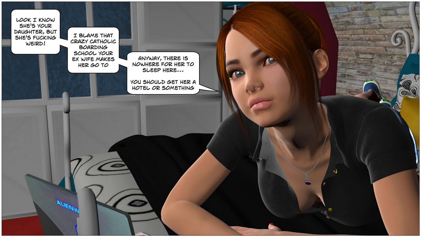 Redhead Stepsister Strapon Fucks Lesbian in 3D Comics - Image 3