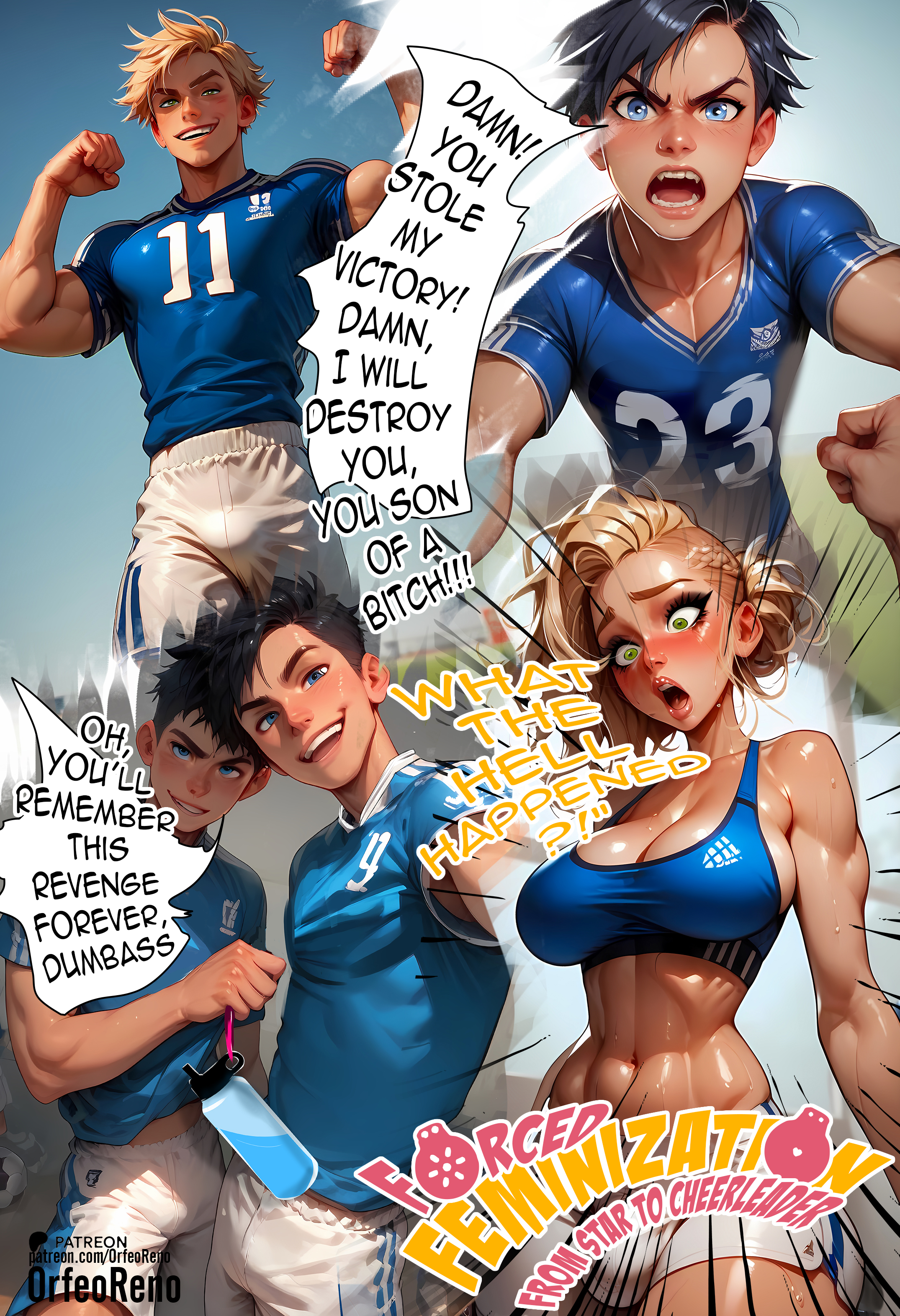 Futanari-fußballerin wird kurvige cheerleaderin