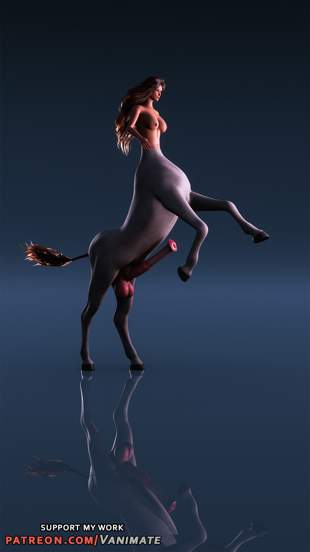 возбуждённая футанари-кентаурка хвастается огромным членом и пиздой