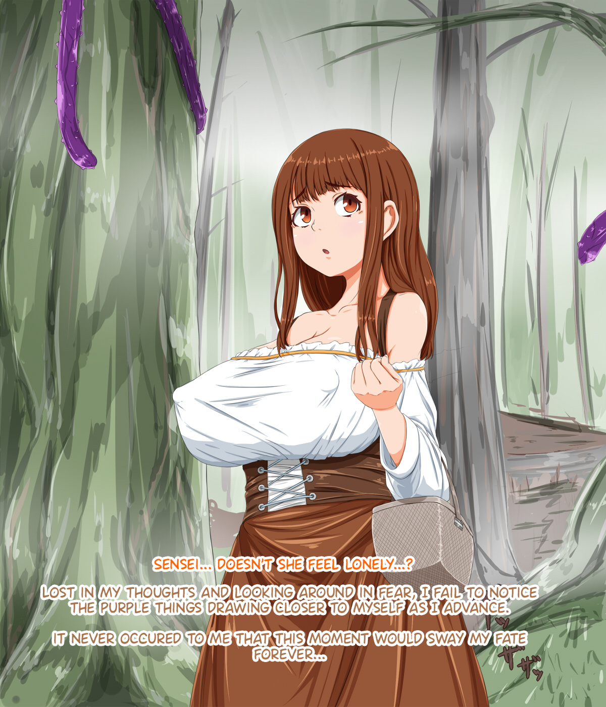 Brünette Schülerin mit großen Brüsten Tentakel Futanari Ecchi Wald Gruppensex - Image 4