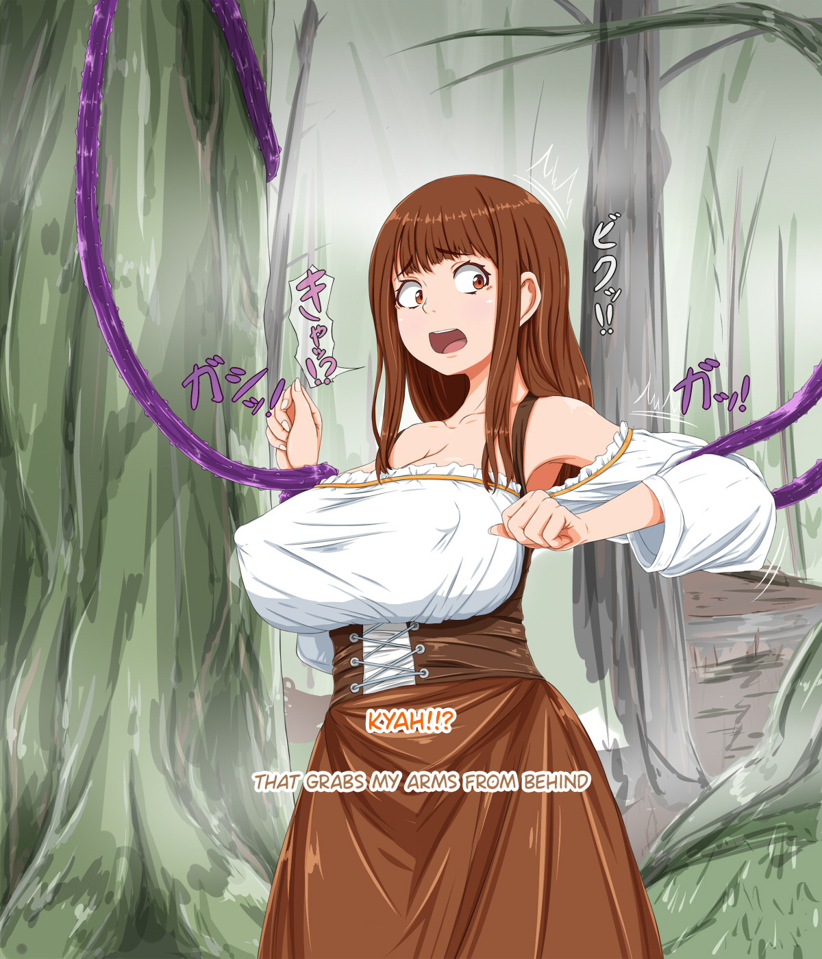 Brünette Schülerin mit großen Brüsten Tentakel Futanari Ecchi Wald Gruppensex - Image 5