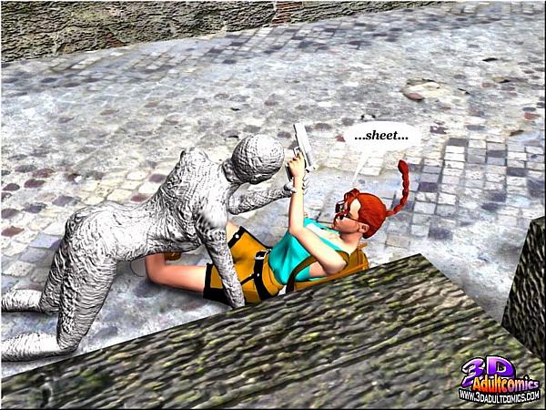Quadrinhos 3D: Monstro de pedra arrota a boceta luxuriosa de Lara Croft - Image 5