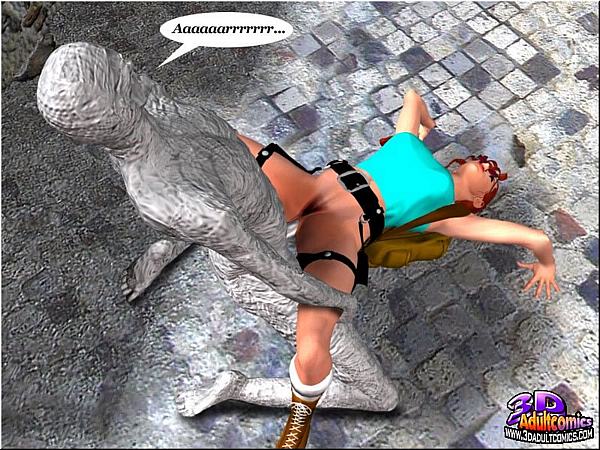 Quadrinhos 3D: Monstro de pedra arrota a boceta luxuriosa de Lara Croft - Image 11