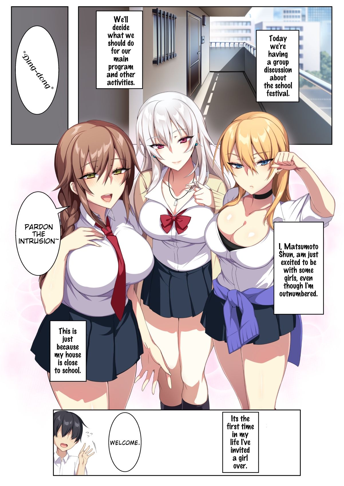 Drei busige Hentai-Teens drehen umgekehrten Gangbang mit Jungfrau - Image 2