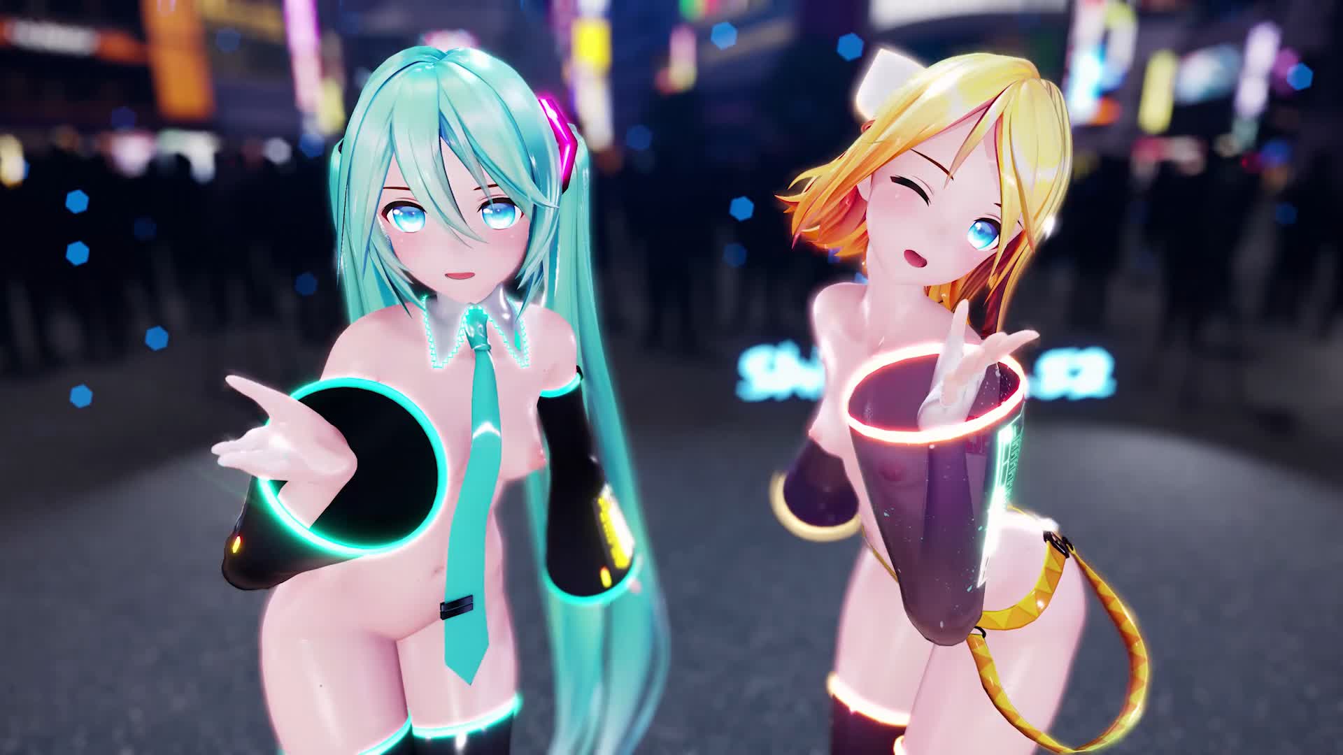 Naked miku and rin dance at heart pie dancehall
