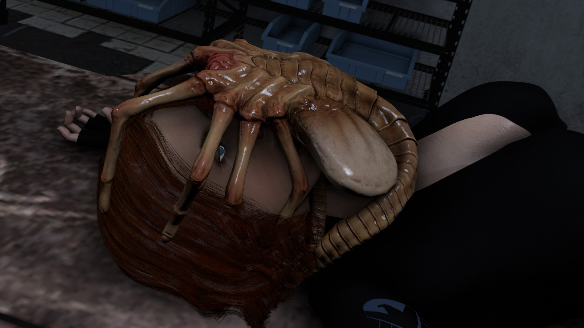 Laboratório de tentáculos futa com black widow facehugger