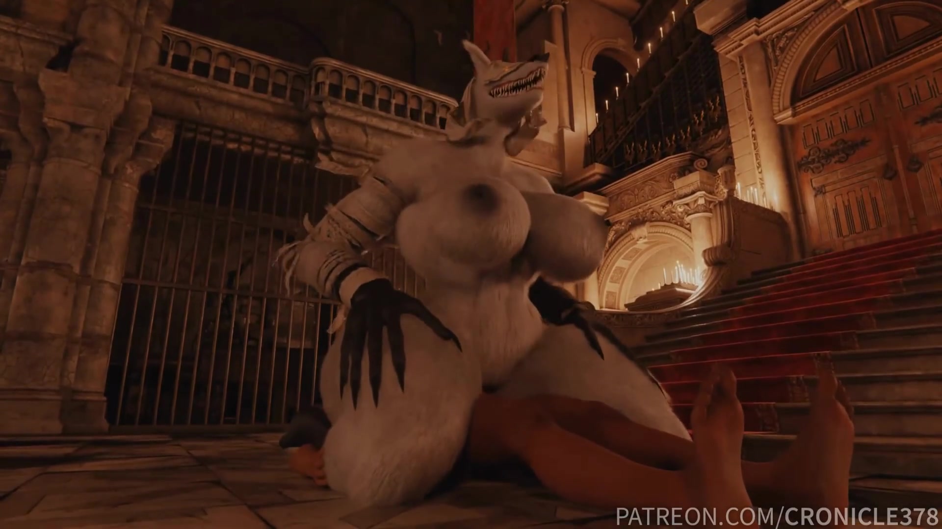 淫らなふたなり触手エッチシーンで人間を騎乗する聖職者