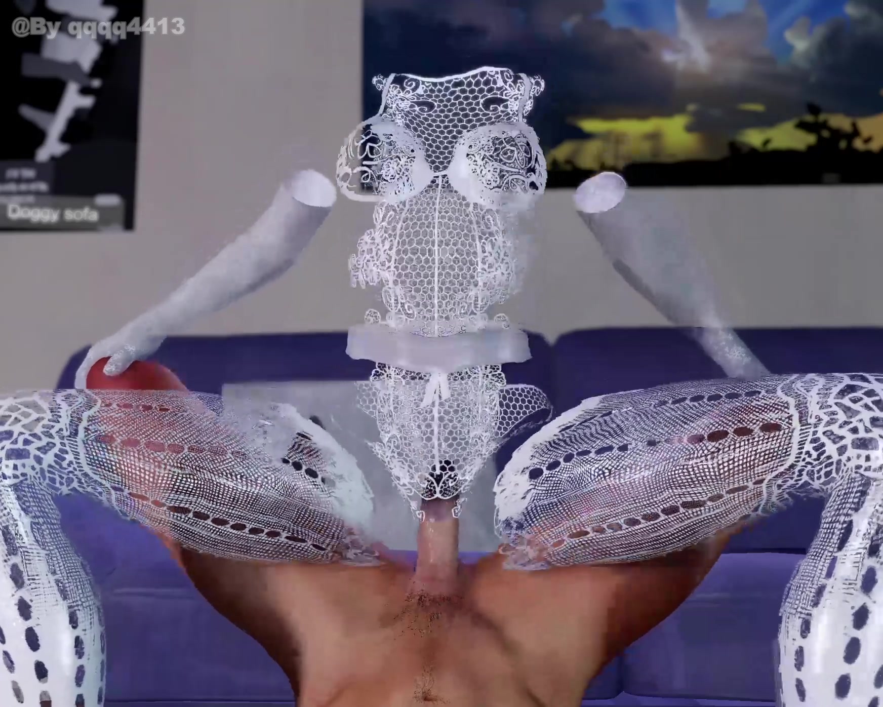 écolière invisible en tenue de denture vivante chevauche en amazone