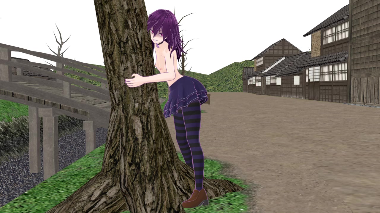 いたずら娘が野外で肛門からディルドを抜く