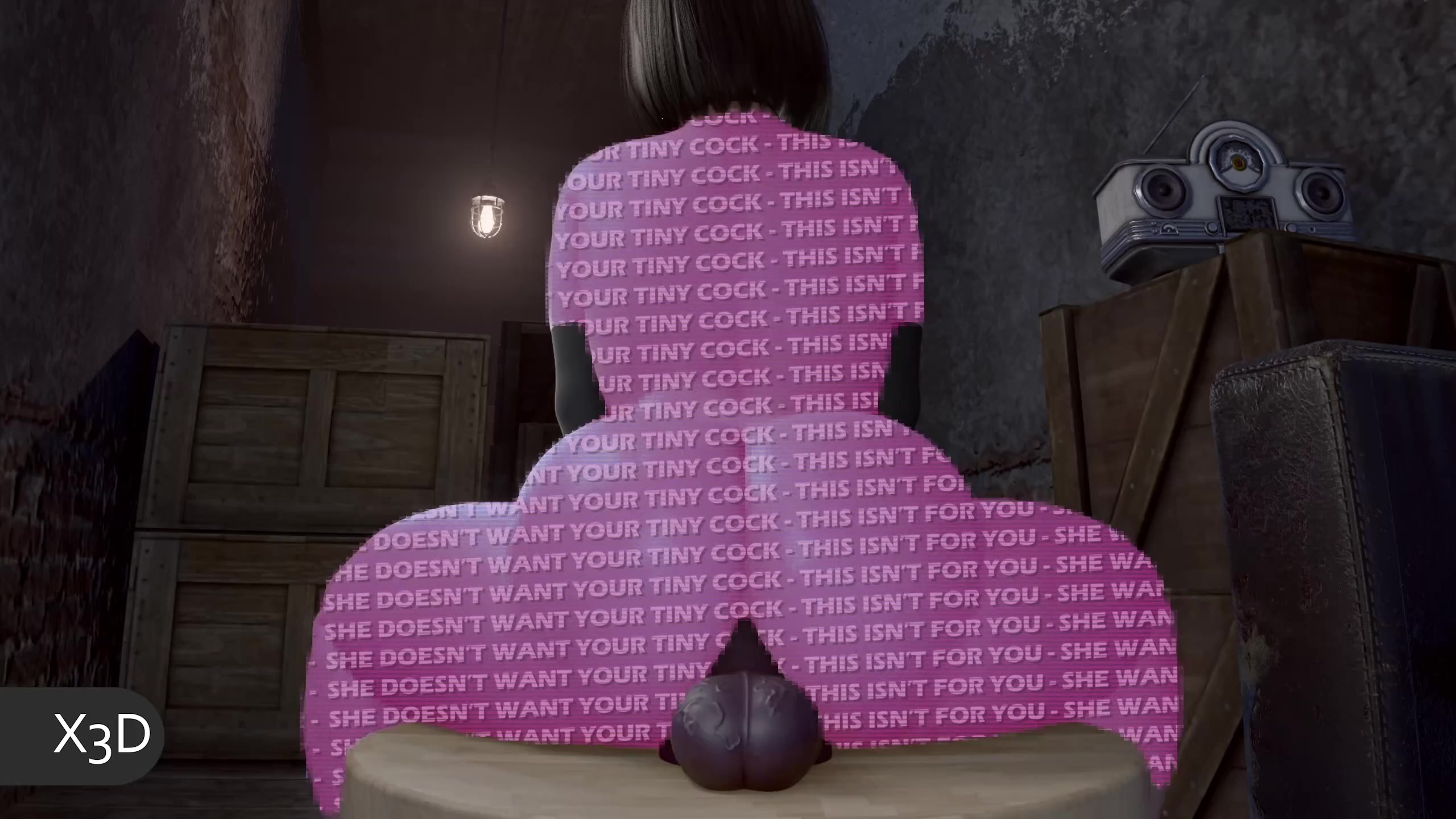 обнажённая тифа едет на дилдо: вид спереди и сзади с короткими воло...