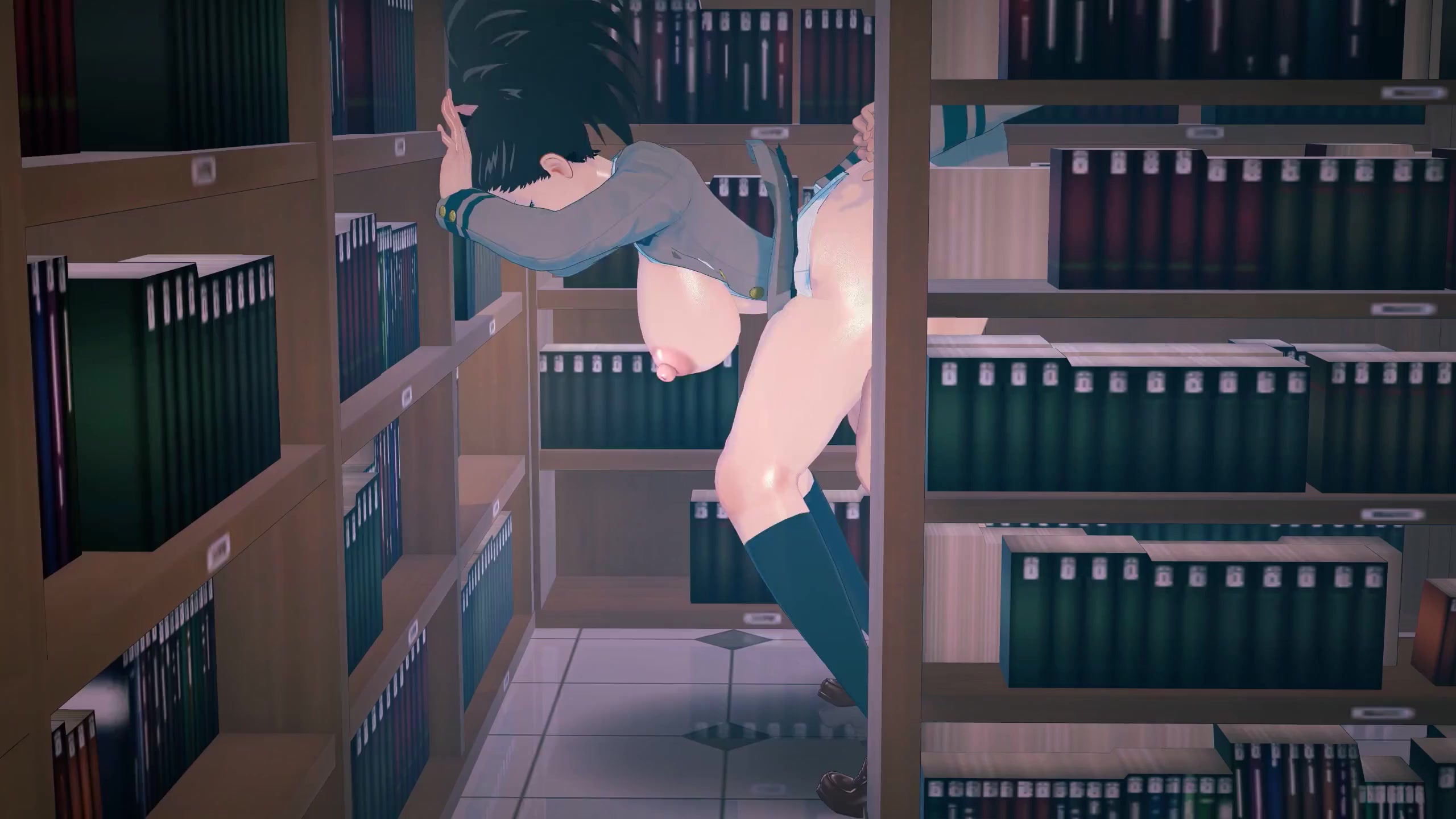 مومو الجذابة من الخلف في المكتبة