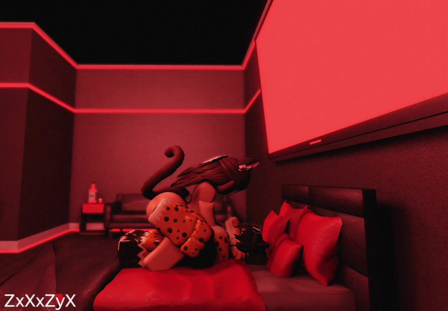 チーターファリーが猫娘を突く