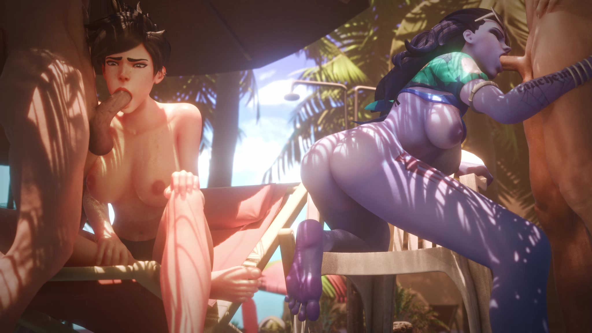 追踪者&寡妇制造者海滩bj拥有更大的乳房