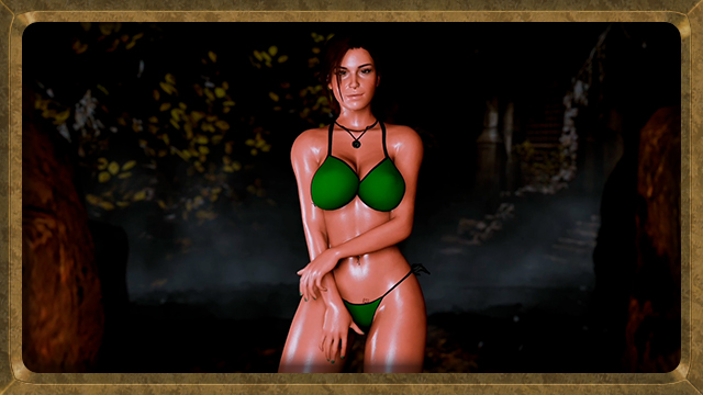 वन में तेलयुक्त सेक्सी मिल्फ लारा क्रॉफ्ट बिकनी सोलो डांस