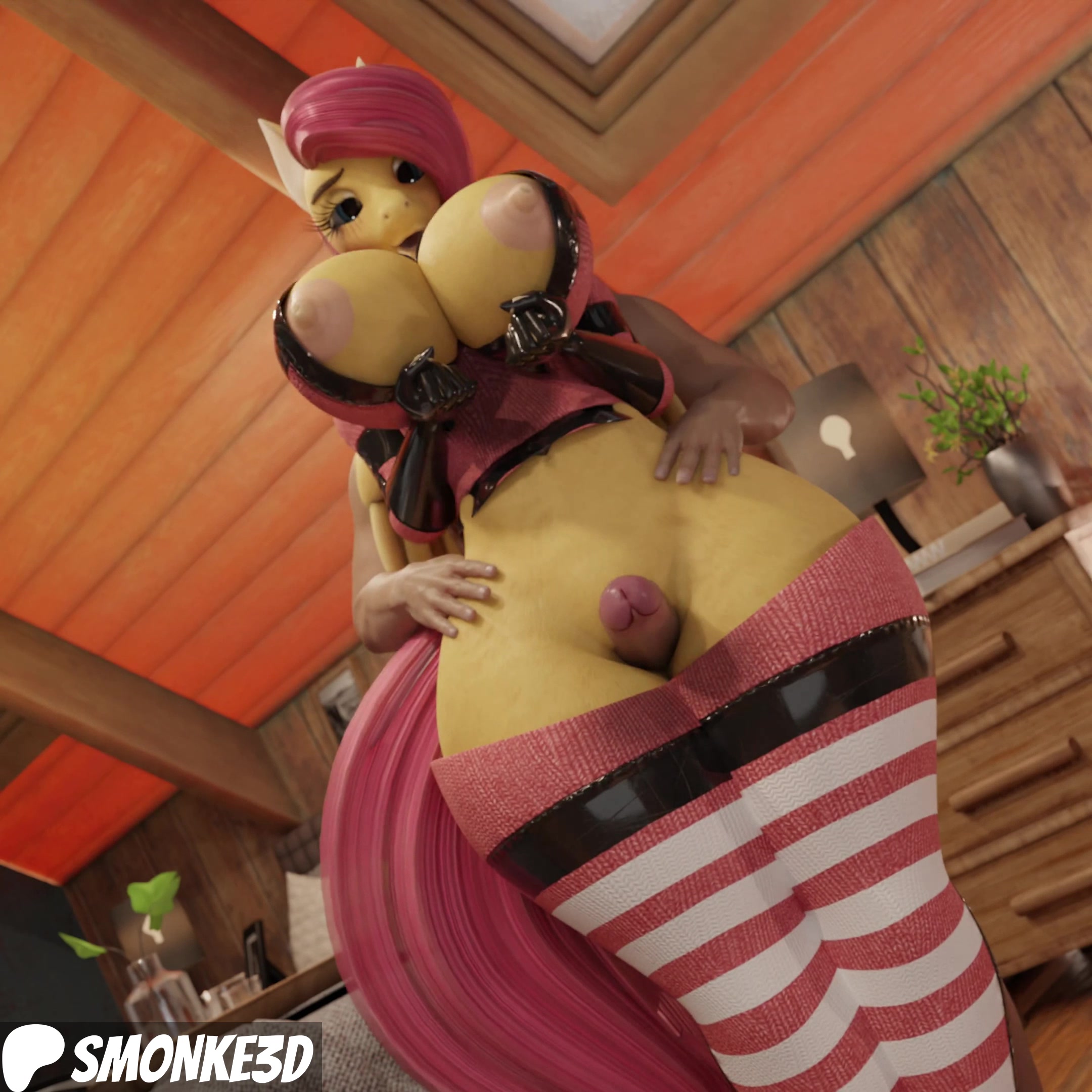 Masturbación de muslos con fluttershy antropomórfica por smonke3d