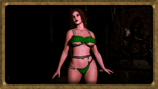 Sosie de lara croft huilée en bikini dans la grotte