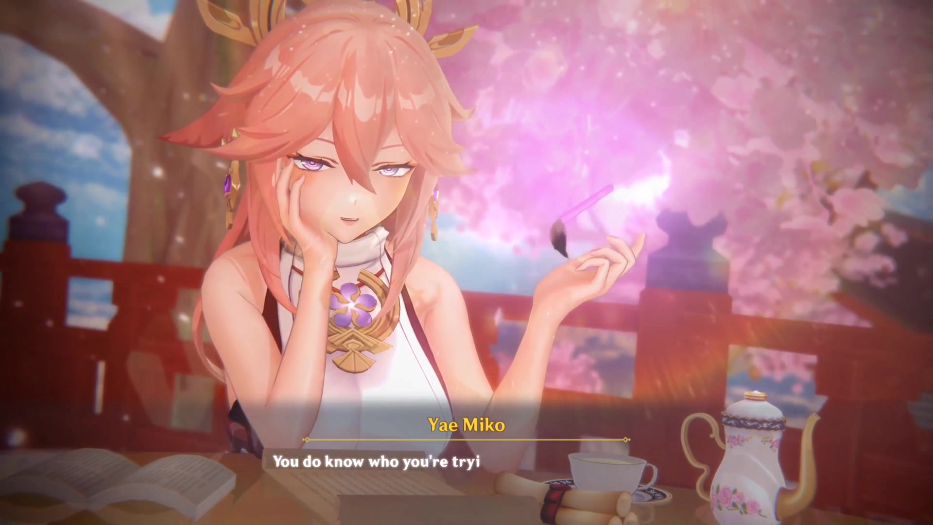 第一视角白色八重神子无背景