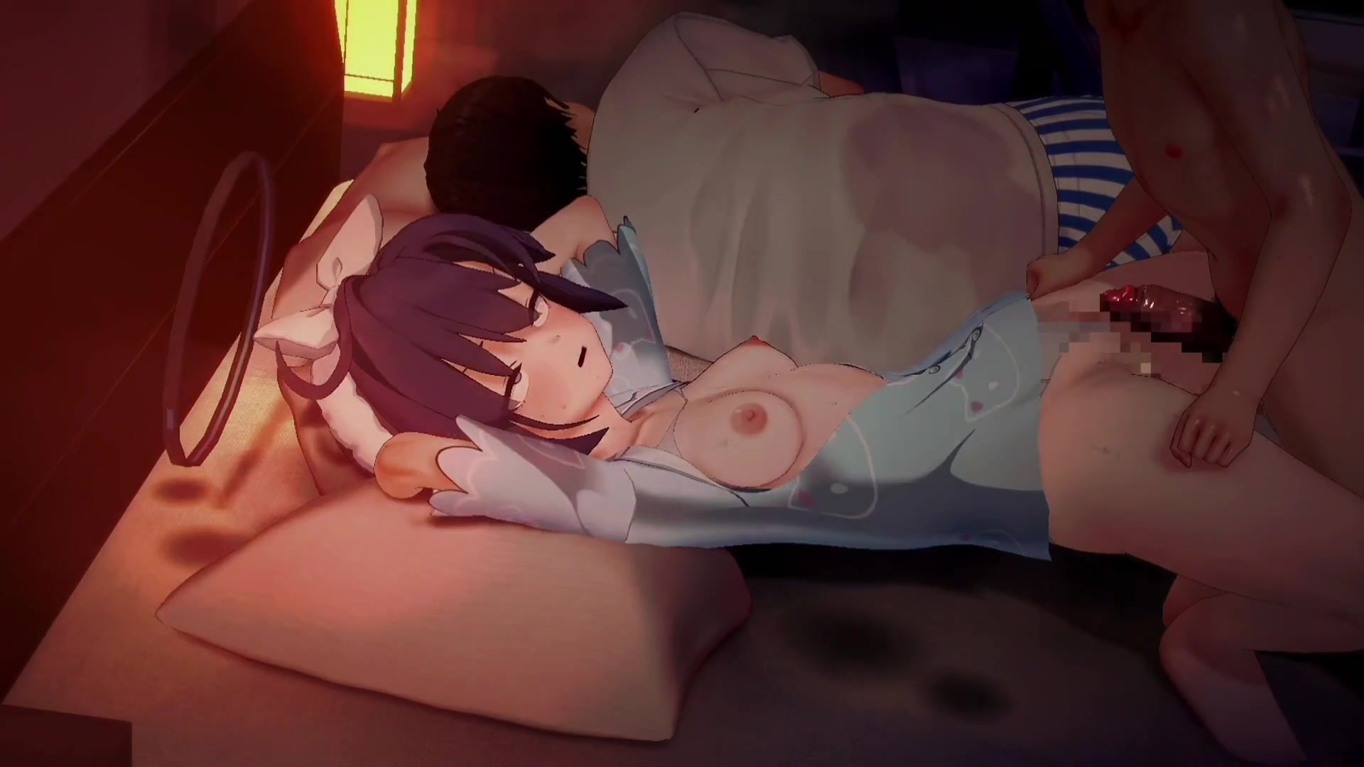 ब्लू आर्काइव की यूका नॉटी ntr पजामा में फुता टेंटेकल एची