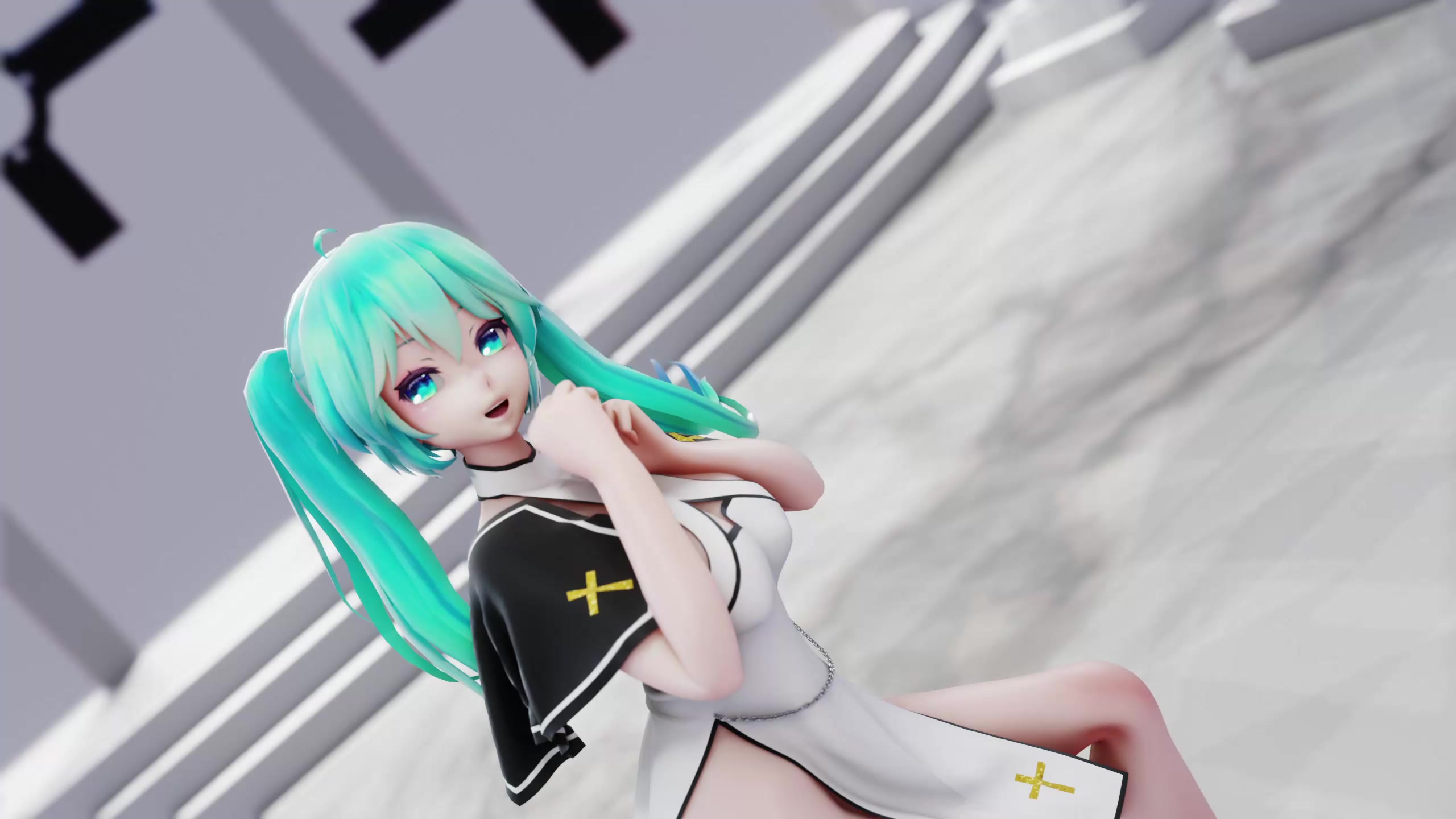 Miku monta su consolador con pulgar arriba