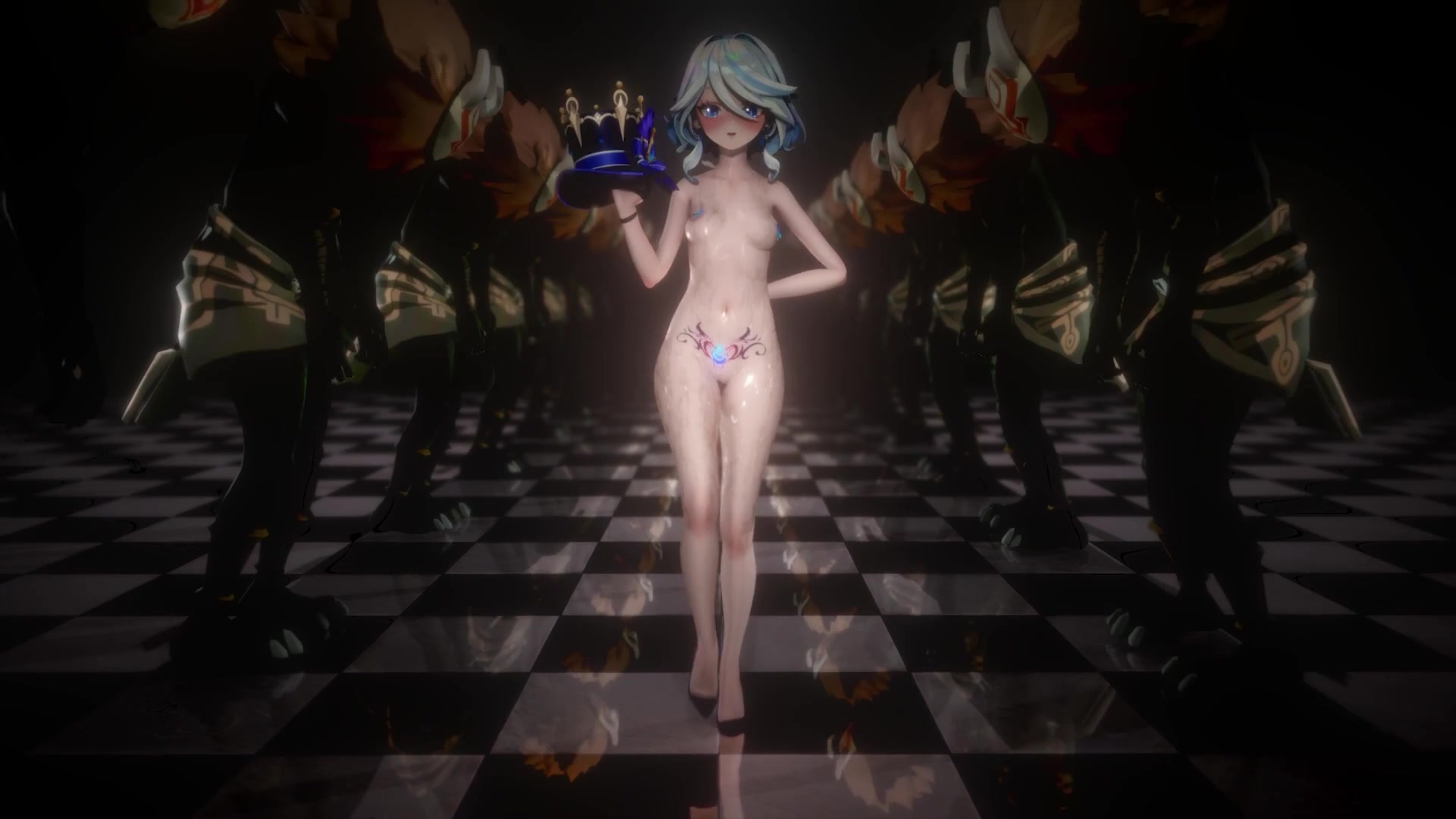 Furina's naughty tentacle futanari ecchi schoolgirl walk