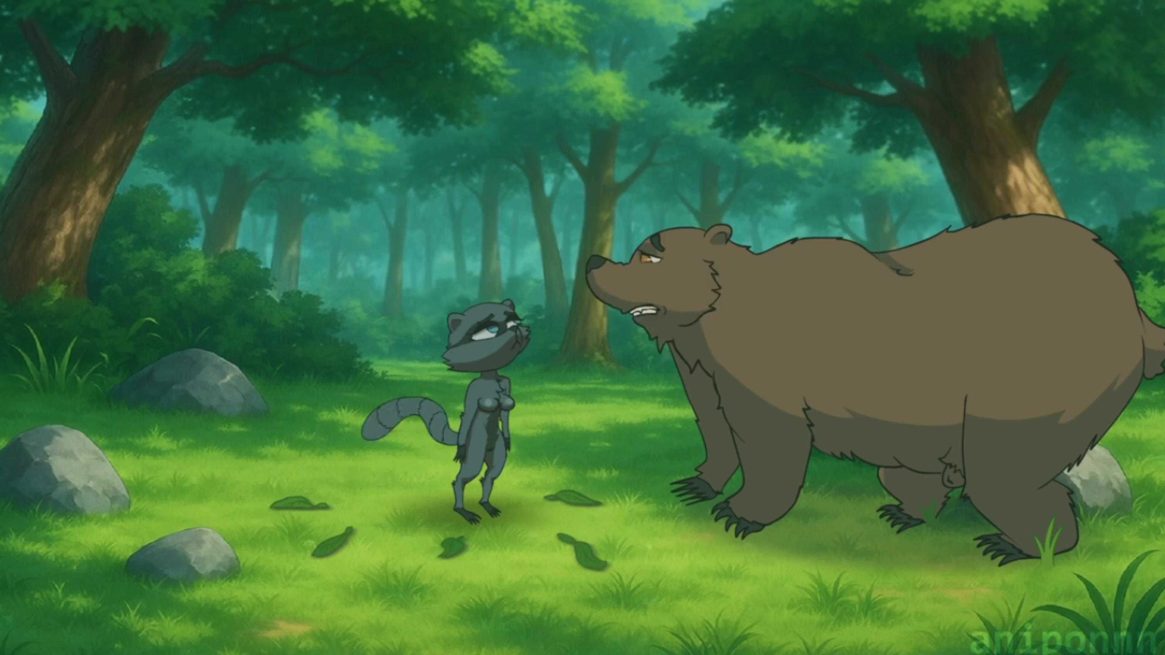 Urso peludo fode garota-guaxinim