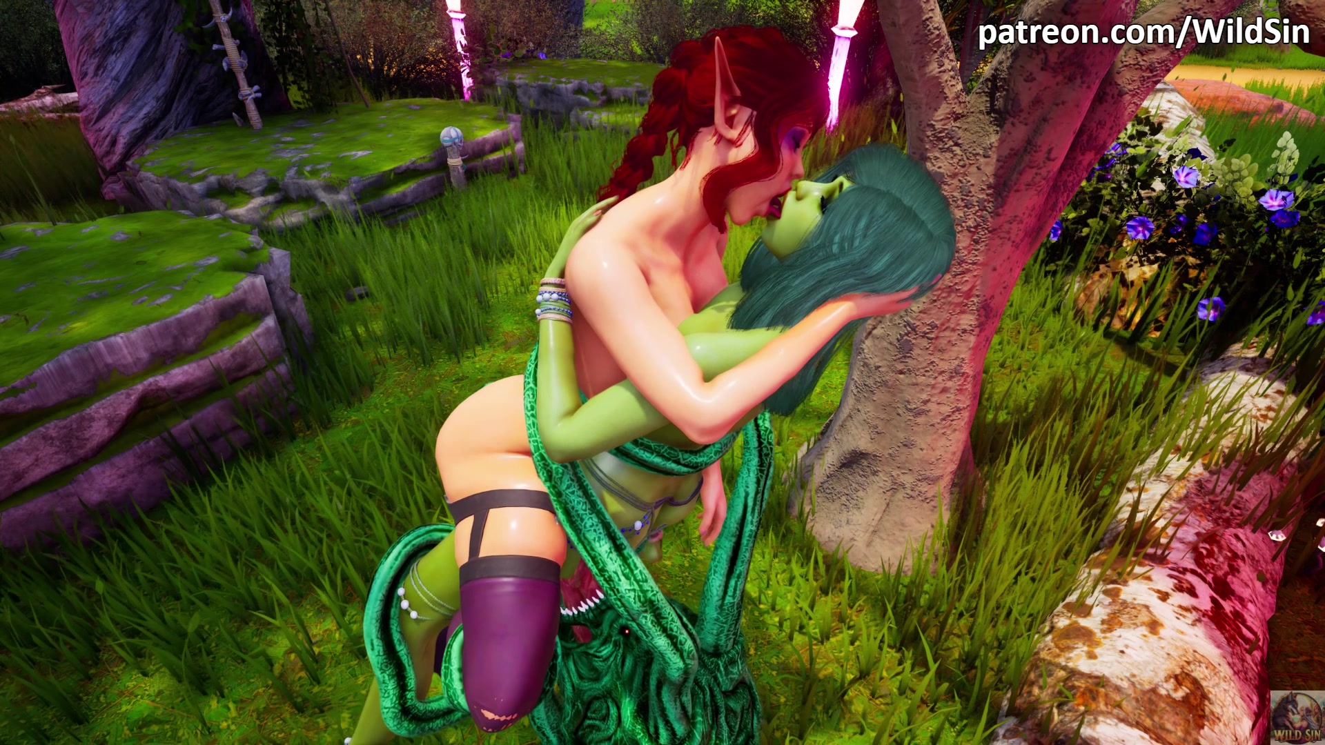 Triolisme tentaculaire avec elfe et dryade