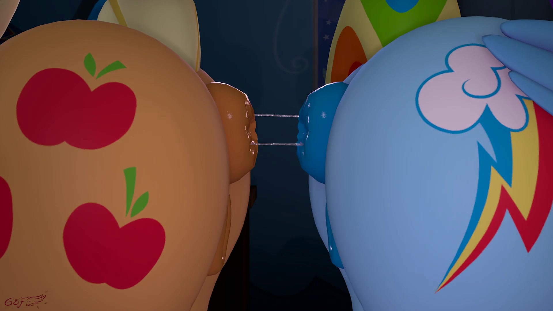 Applejack et rainbow dash partagent un baiser coquin au ponut