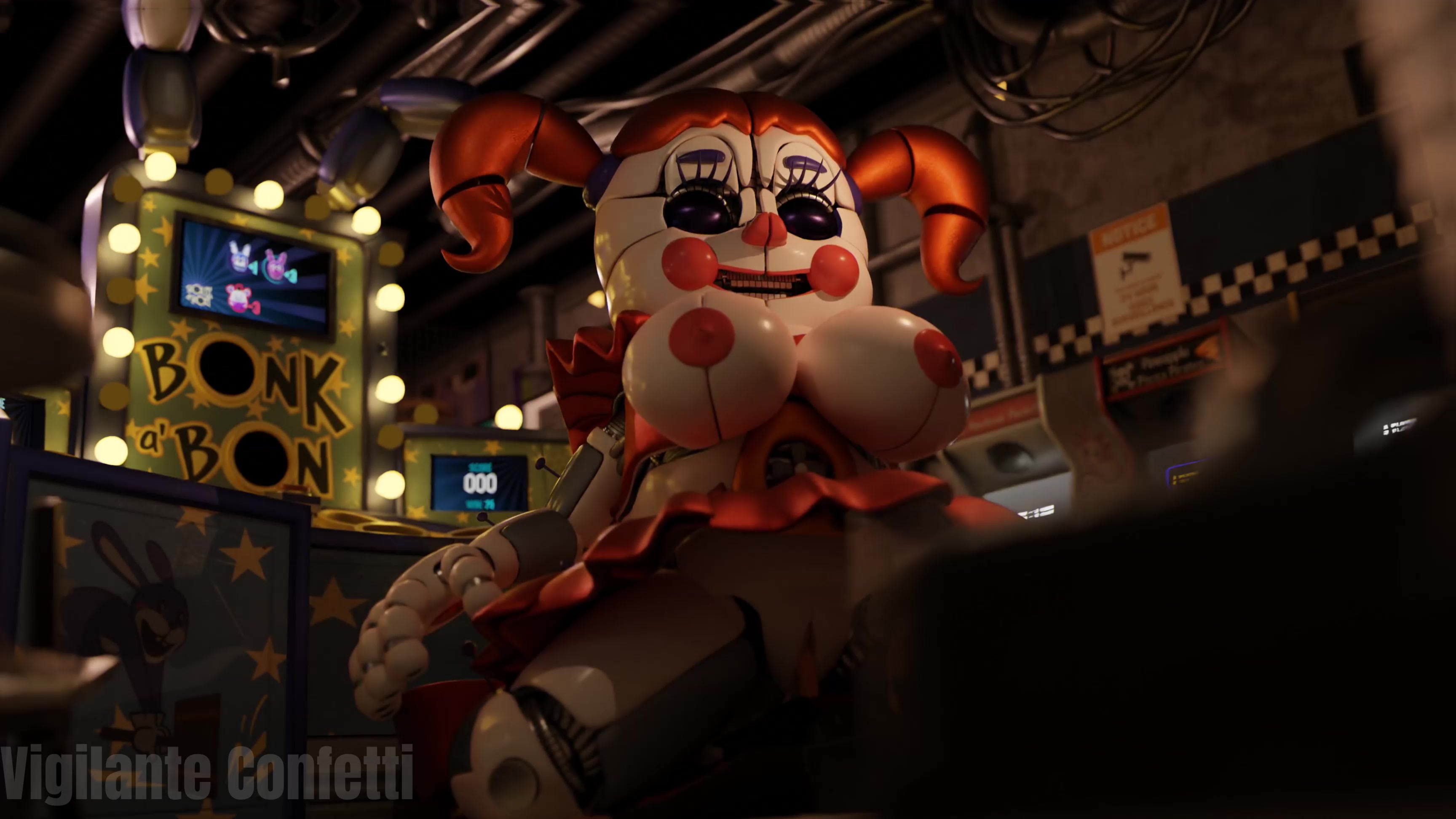 Circus baby monta de forma traviesa en vaquera