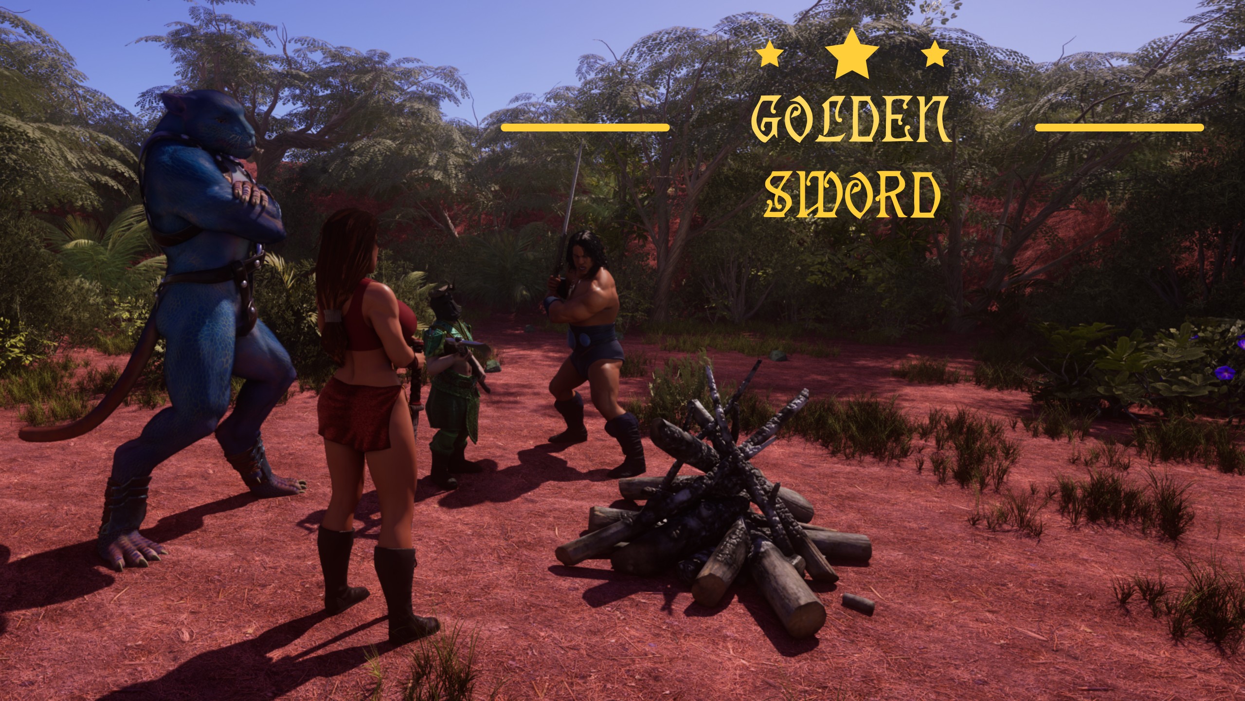 Futanari-schulmädchen mit goldenem schwert und tentakeln