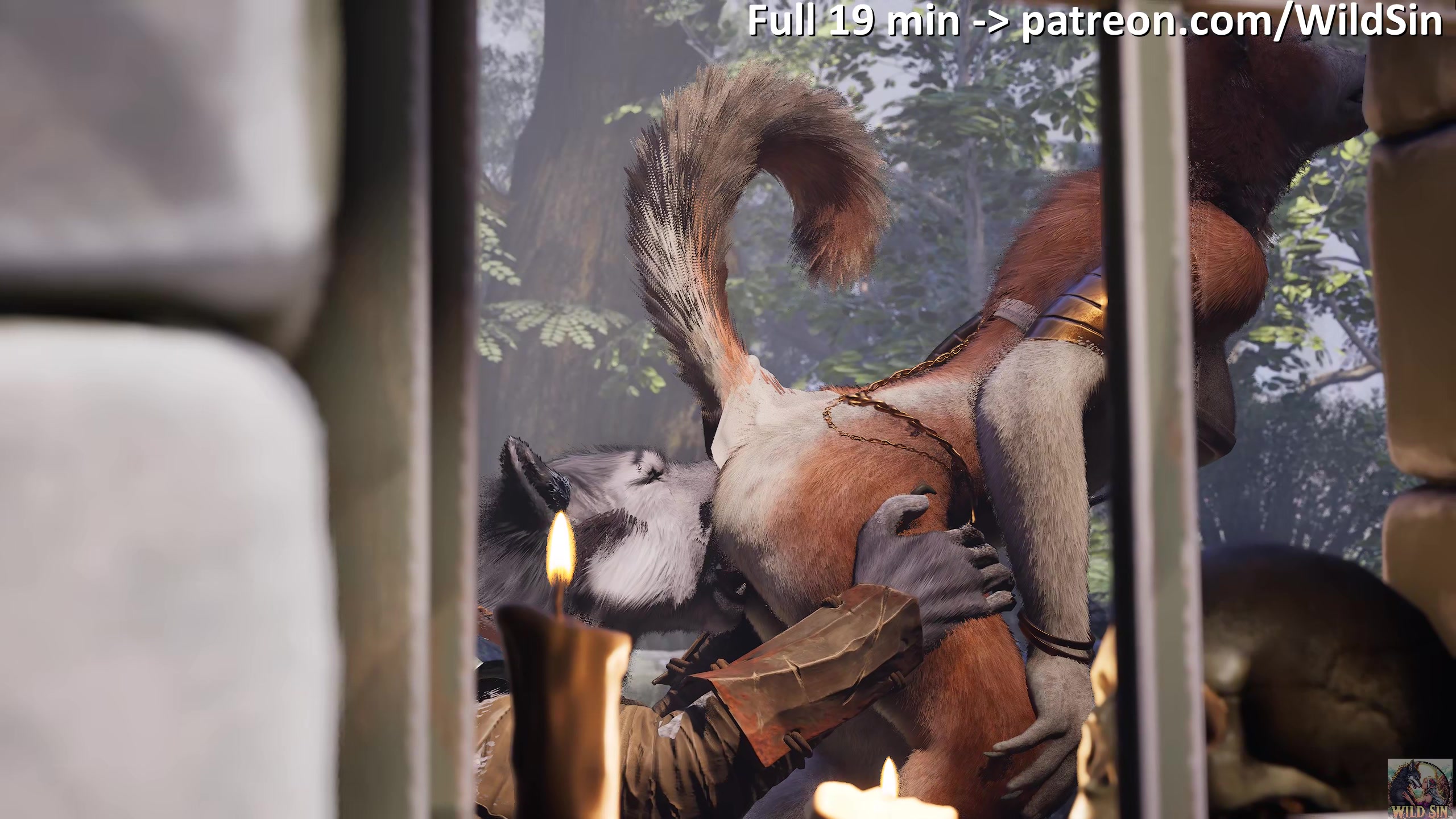 Heißes treffen des werwolfpaars in den ruinen