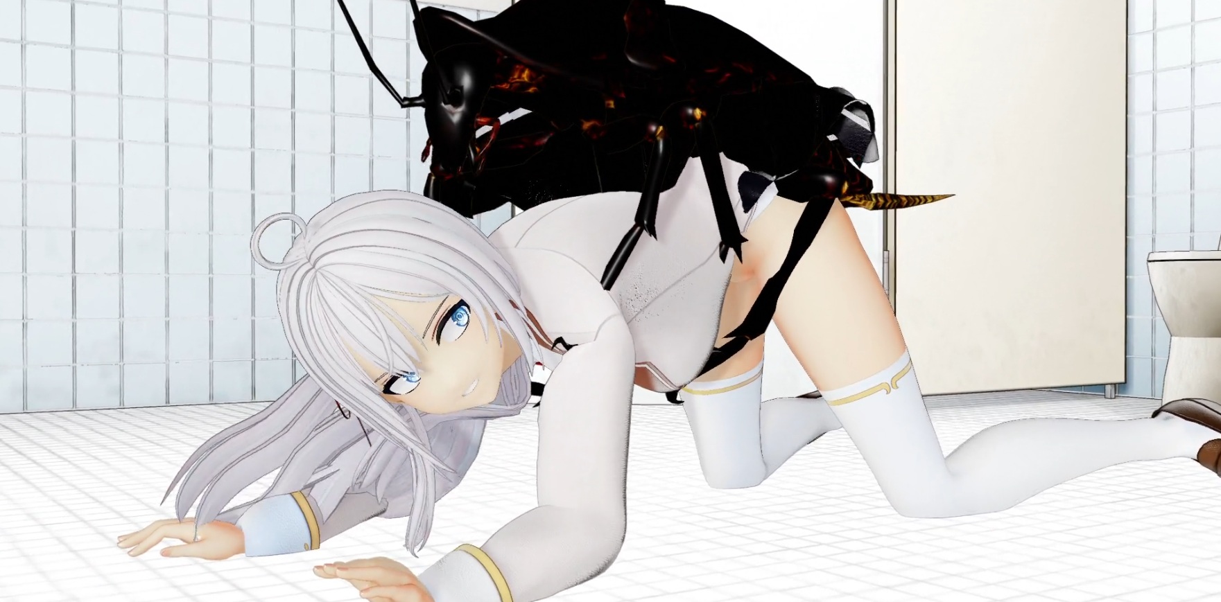 Alya-san embarazada en baño con cucarachas gigantes