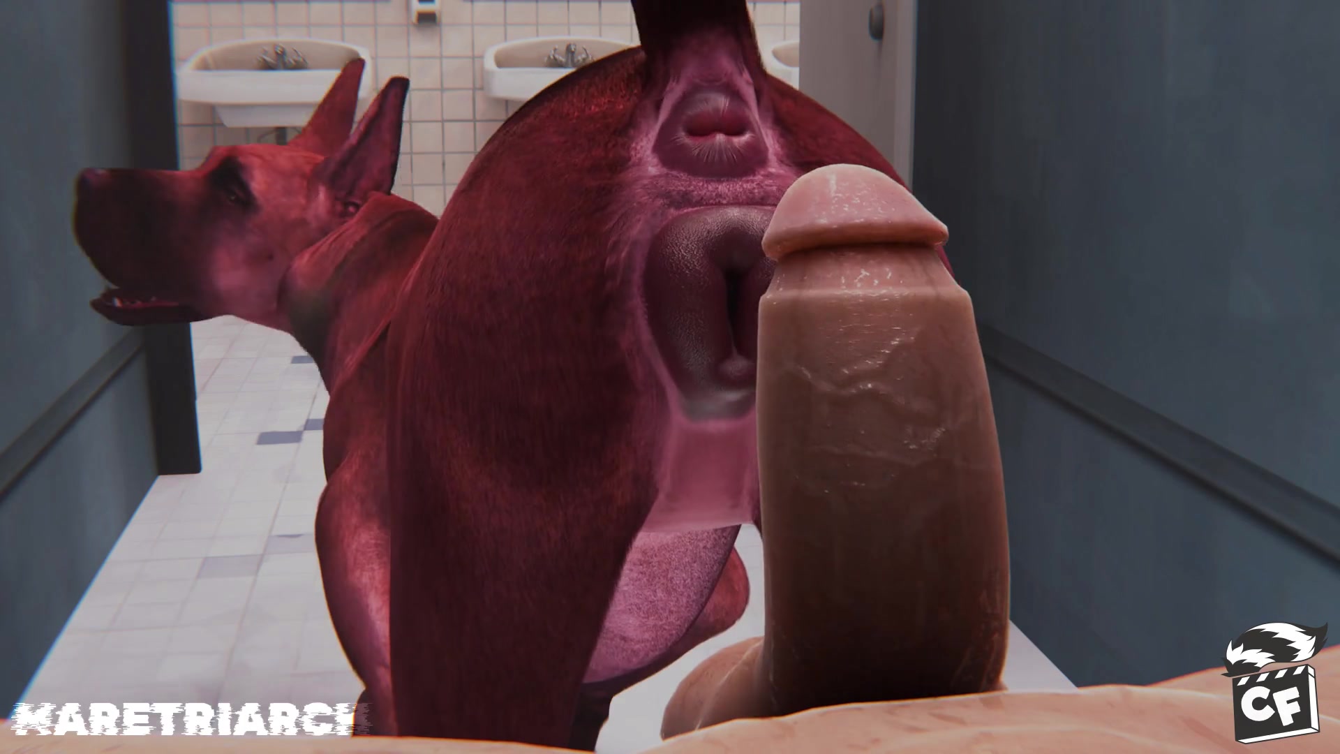 большой датский щупальце трахает школьницу-футанари в туалетной каб...