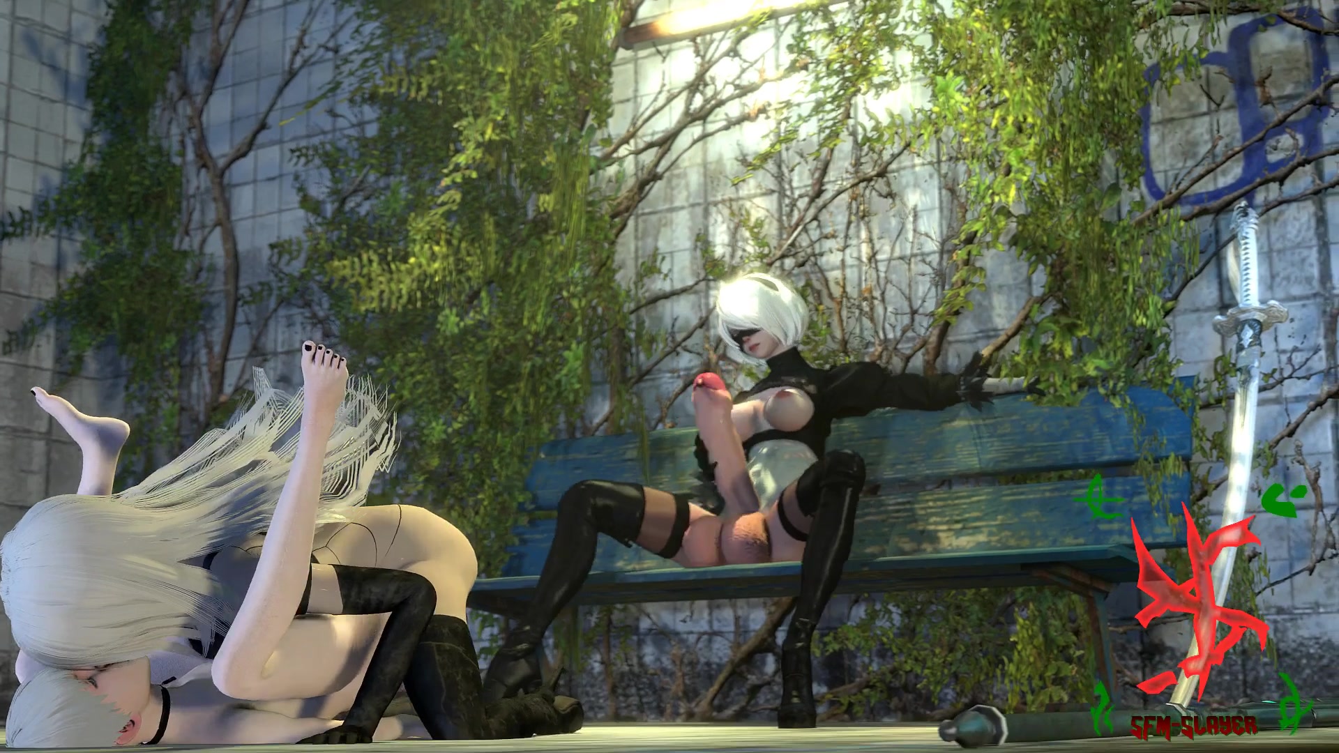 A2 и 2b делят похотливое тентакль-футанари время с 9s