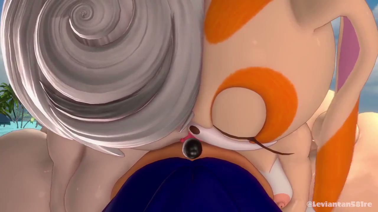 рыжая и крим балуются на пляже с соником