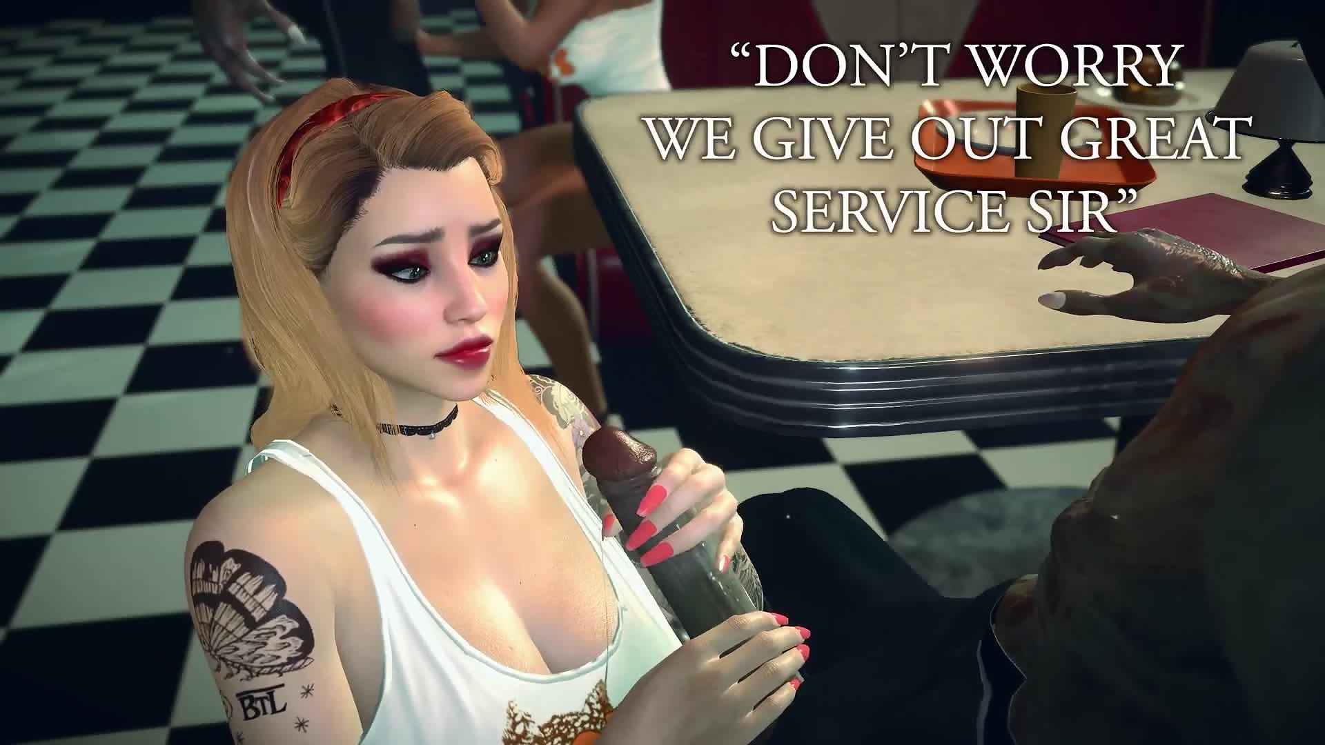 Busty waitress fucks zombie for new car - hootees special menu
