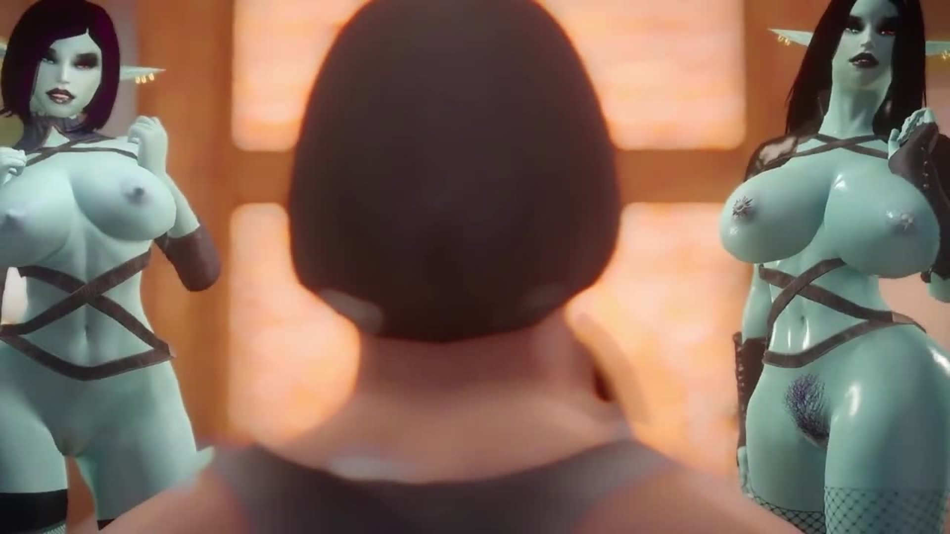 Busty elf blowjob and 3some with friend