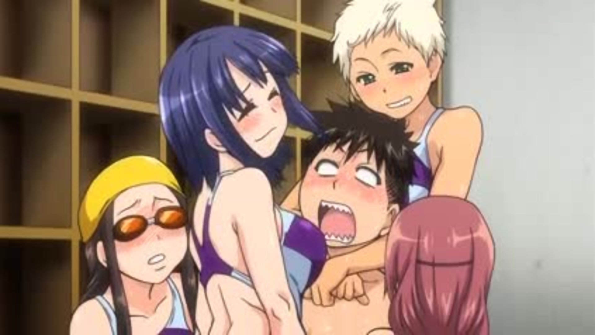 Hentai-schwimmer-schulmädchen verüben umgekehrten gangbang auf jung...