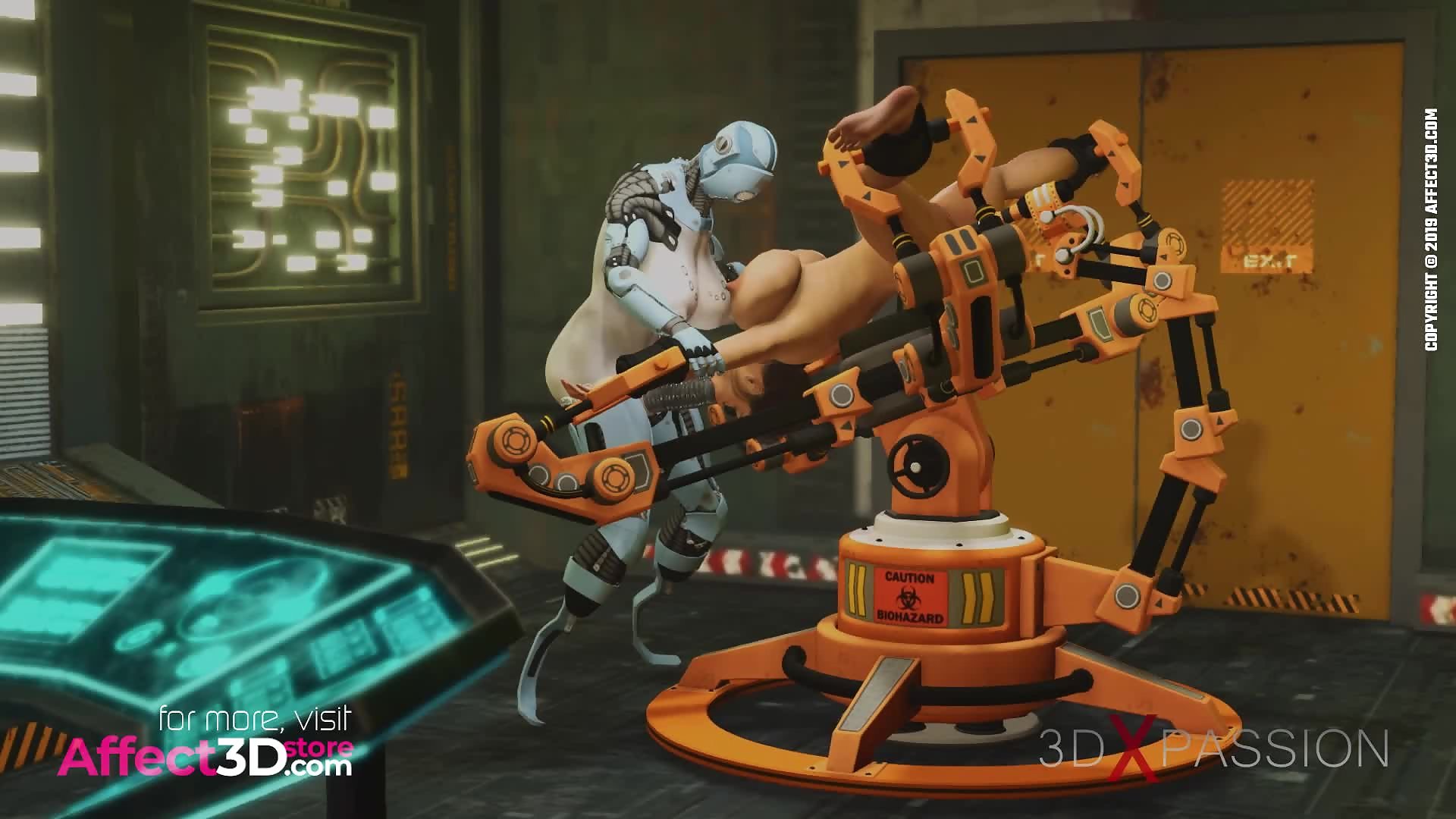 Scifi futanari robot ass bangs restrained busty girl