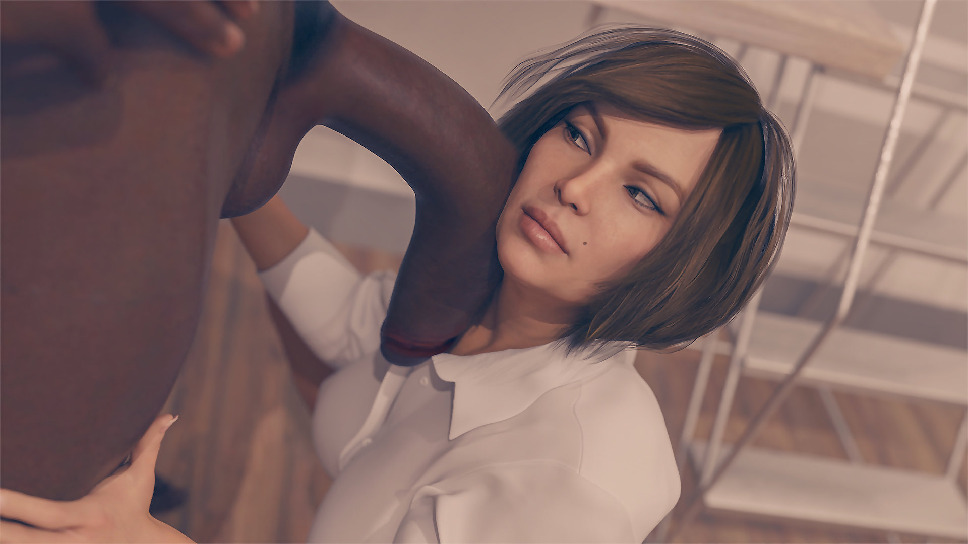 الموظف الأسود ينيك المديرة المثيرة في غرفة التصوير