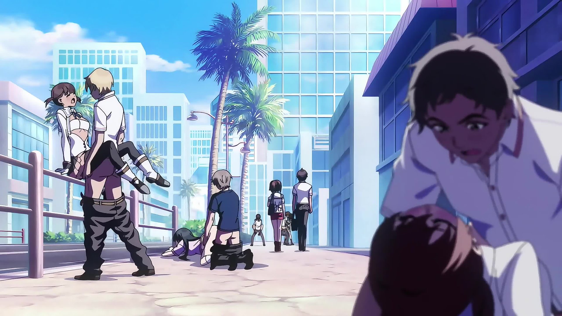 Ecchi futanari tentacle orgy on horny schoolgirl island