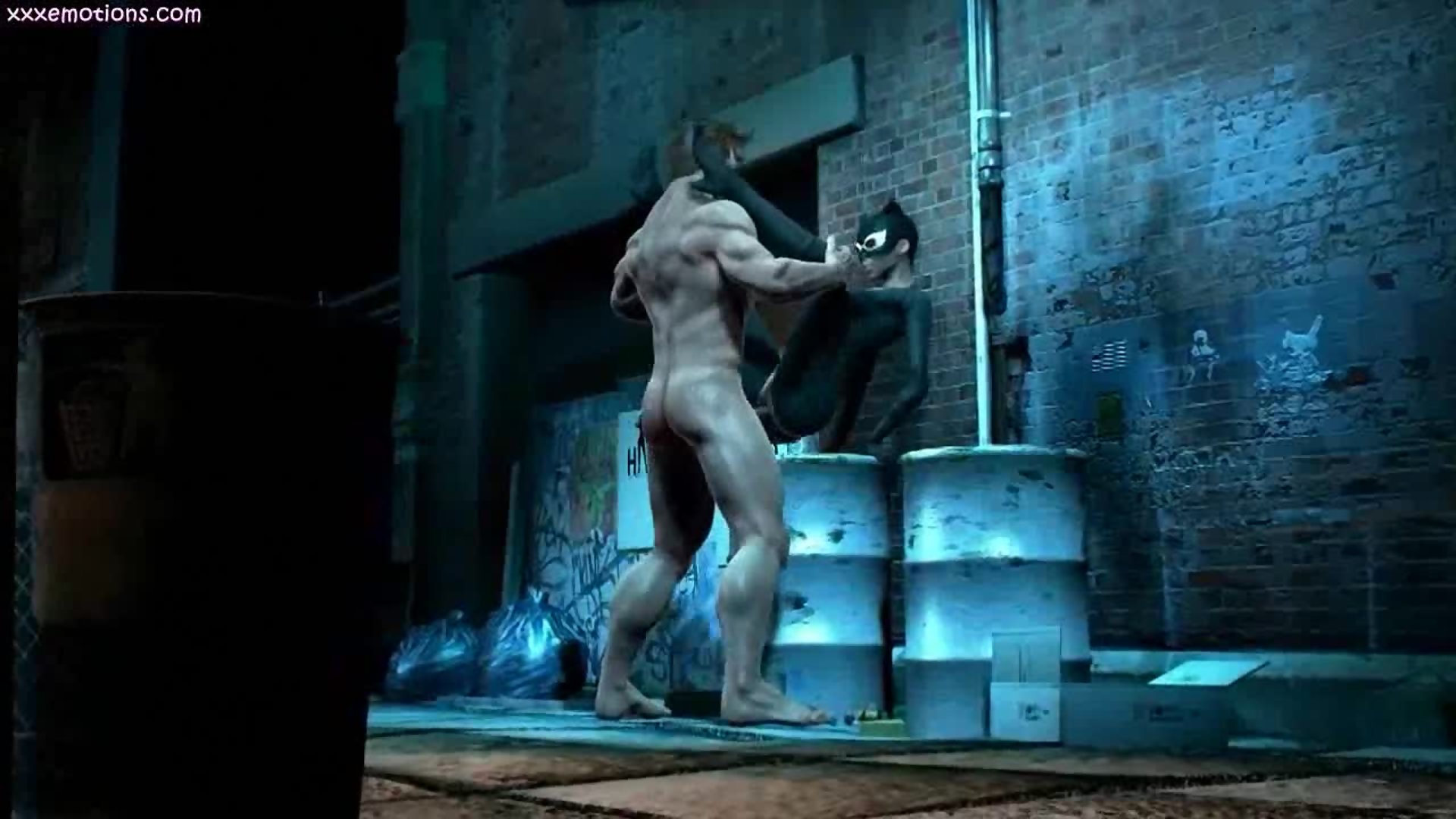 Wolverine e mulher-gata fodem em um beco escuro