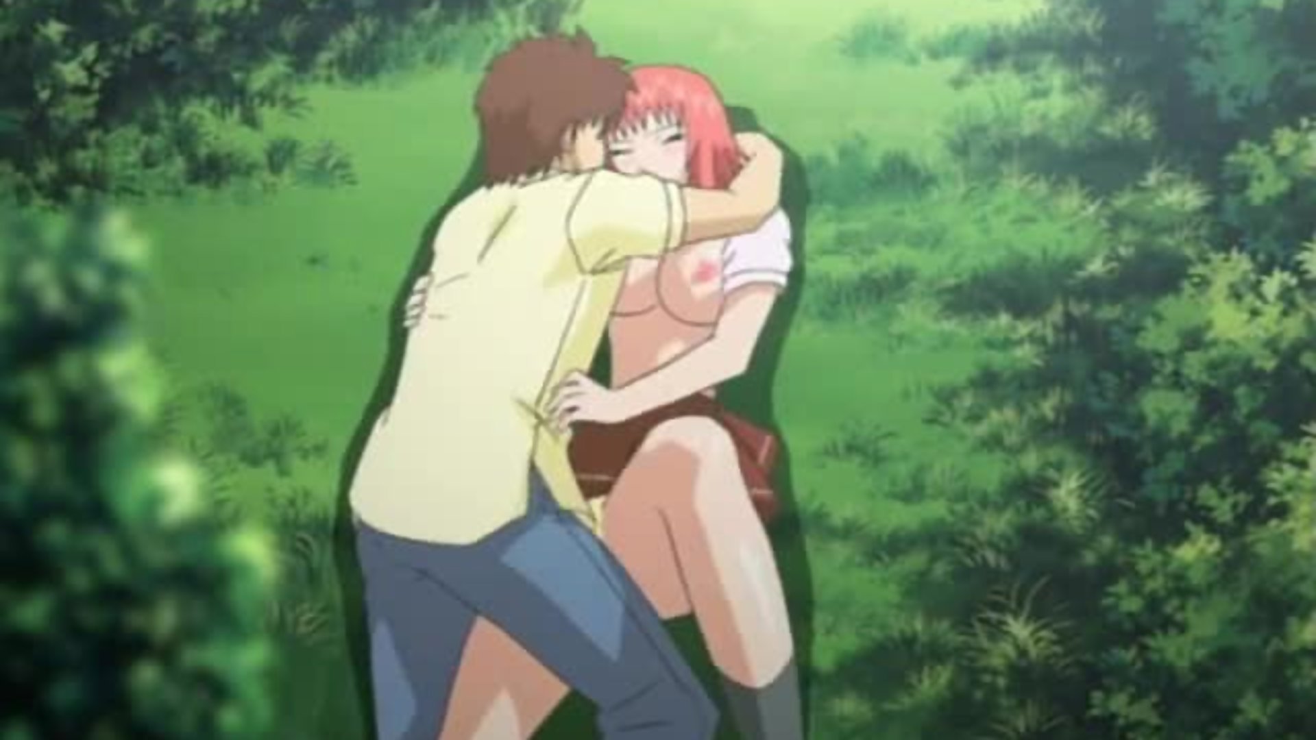 Horny hentai schoolgirl fucked in bushes in uniform