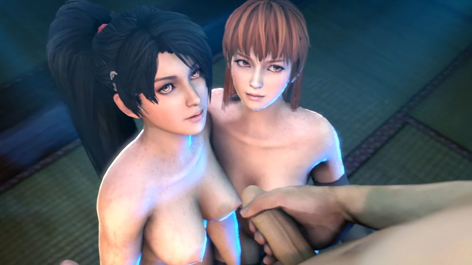 Yoshiwara rose: 3d animated hookers suck old japanese man