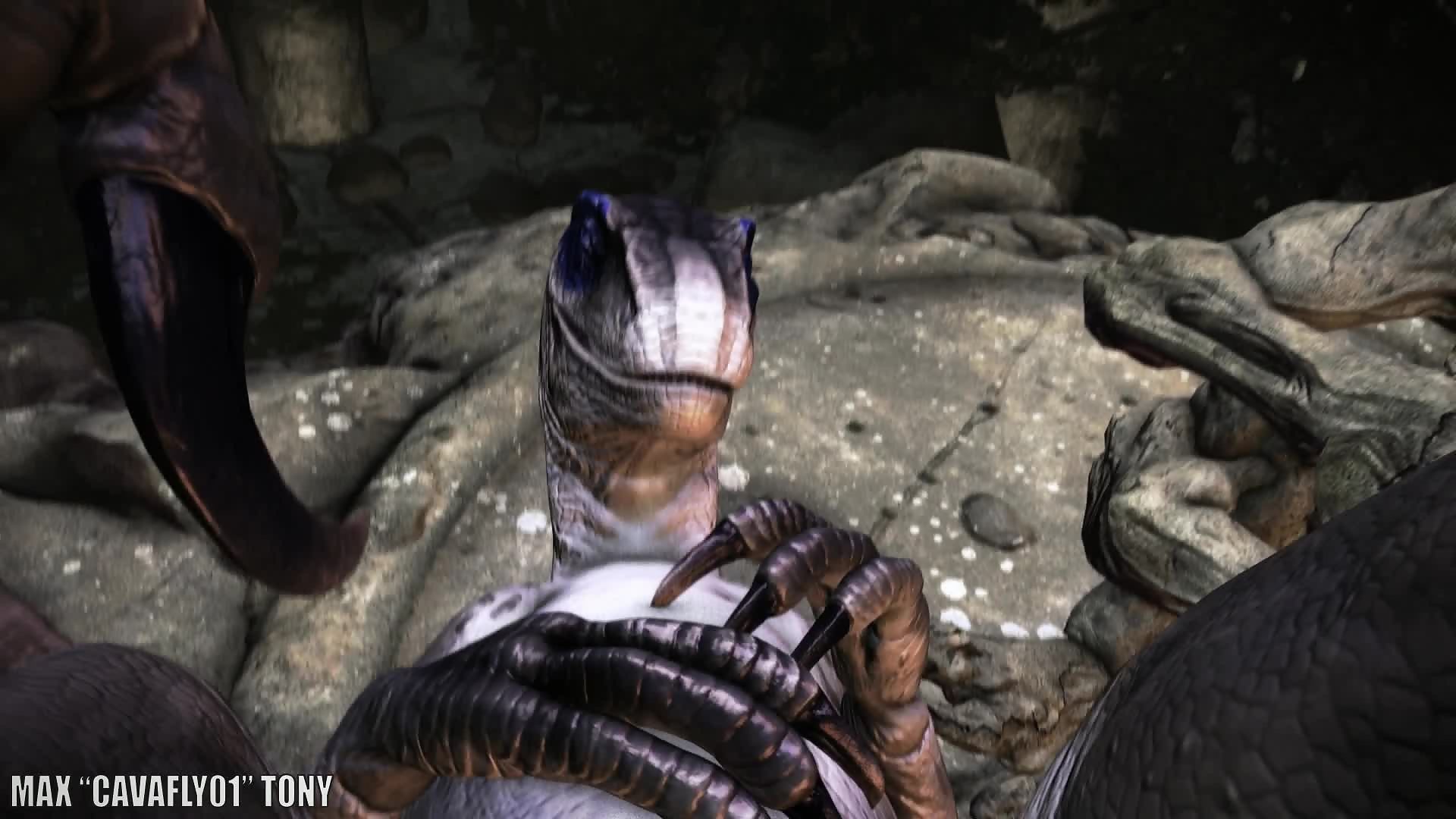 Dinosaurier-raptoren bei intensivem gruppensex mit typ