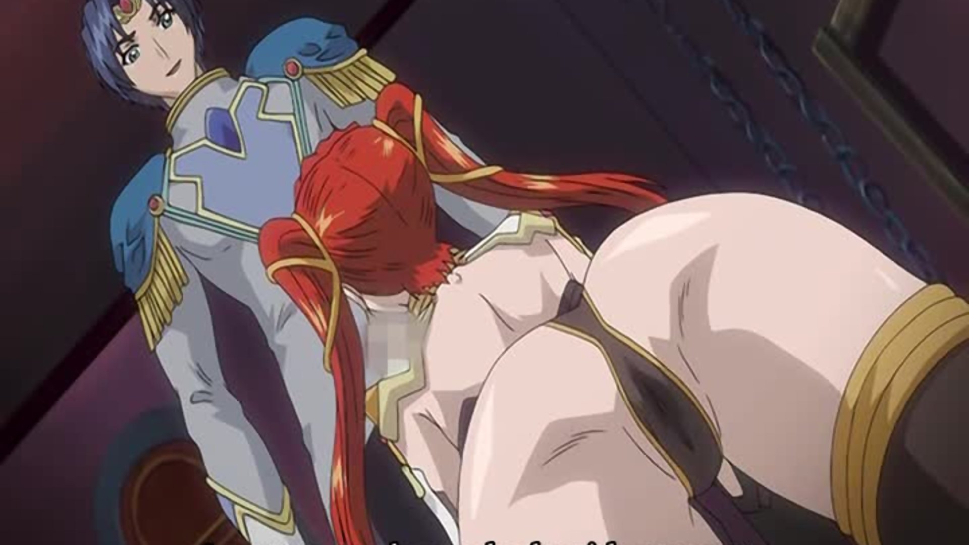 赤毛の王女が主人を喜ばせるために跪く