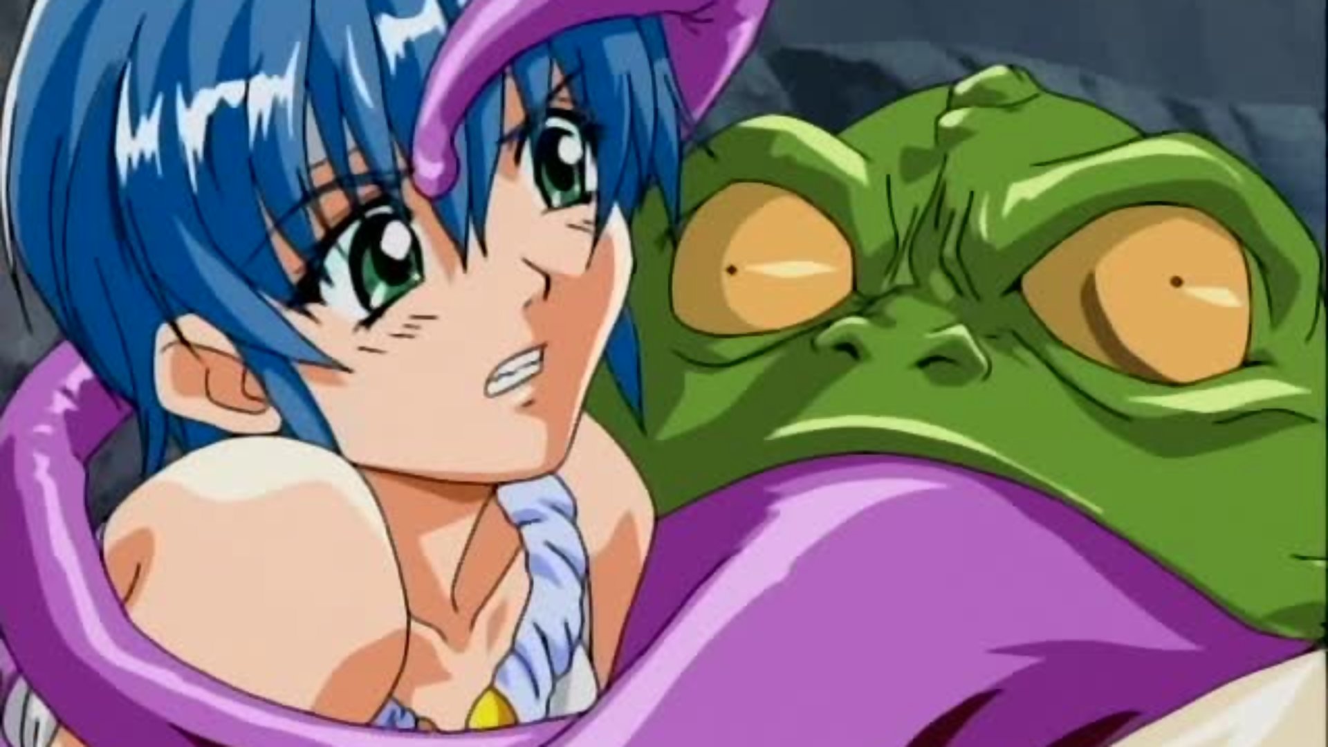 Tied anime warrior girl pussy licked by horse man