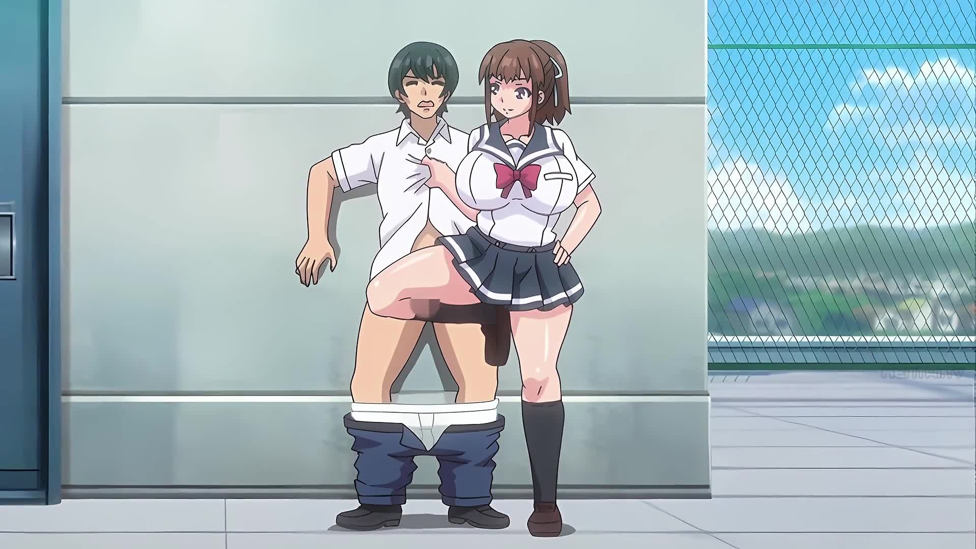 Adolescente dominatrix con tetas grandes hace paja con muslo