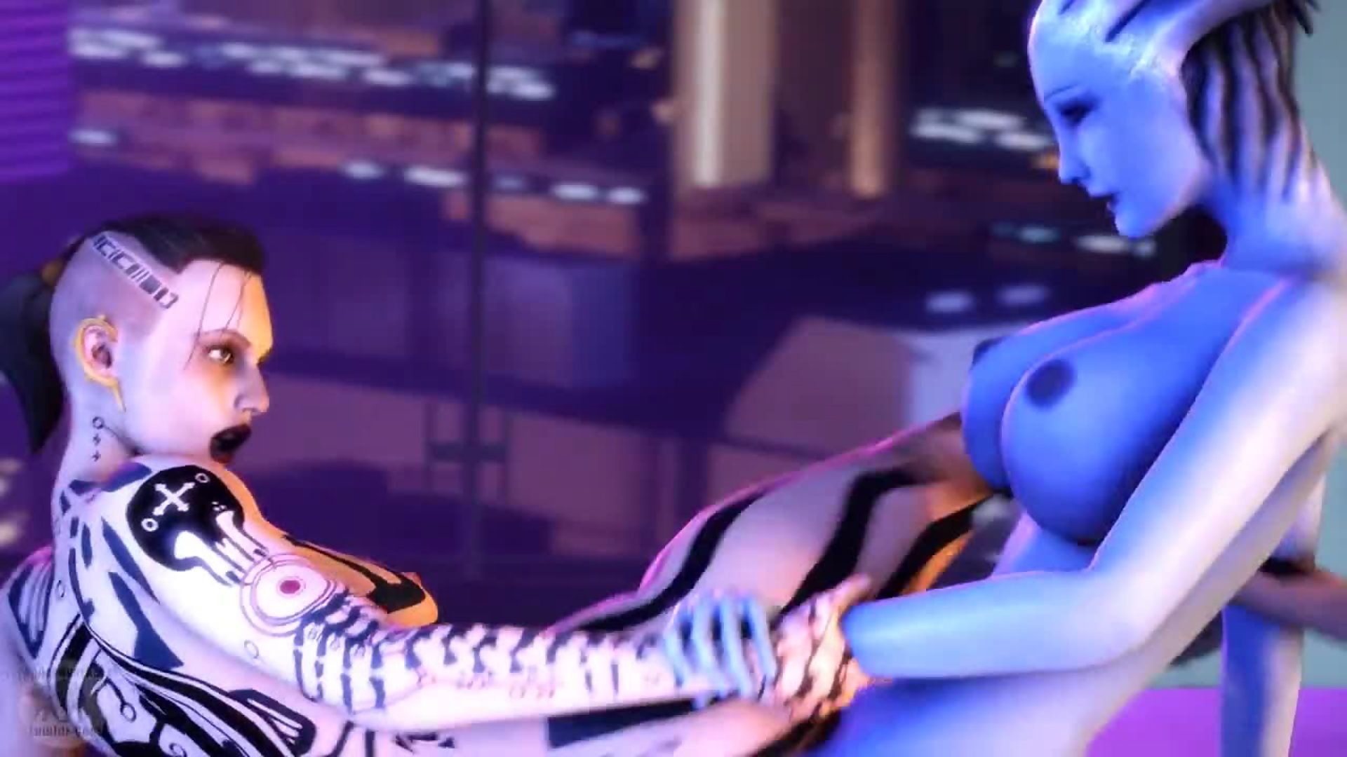 Alienígena azul tem ânus lambido e dedilhado por garota espacial